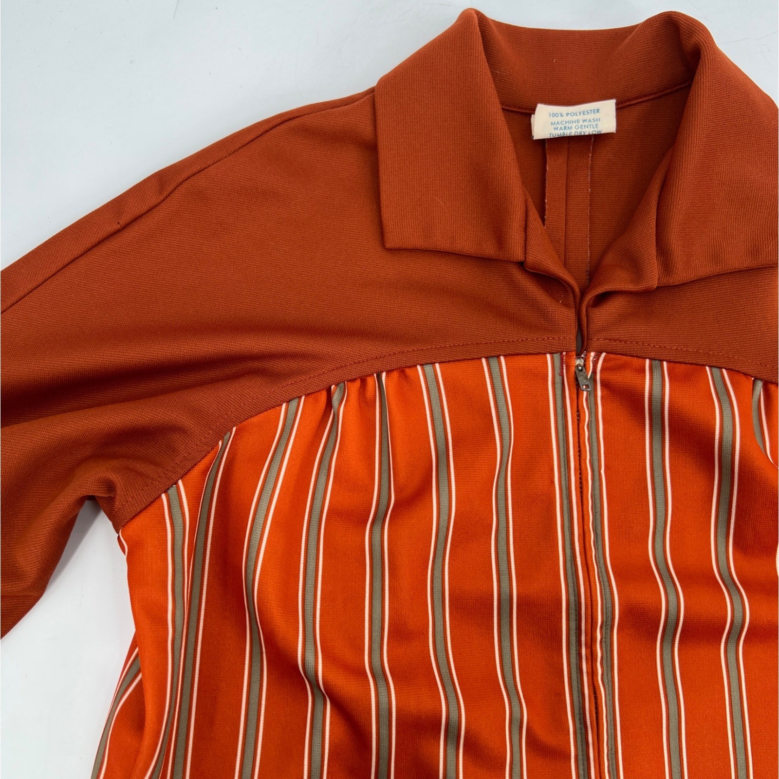 Vintage 60s 70s Fast Food Employee Uniform Smock Rust Striped Size S