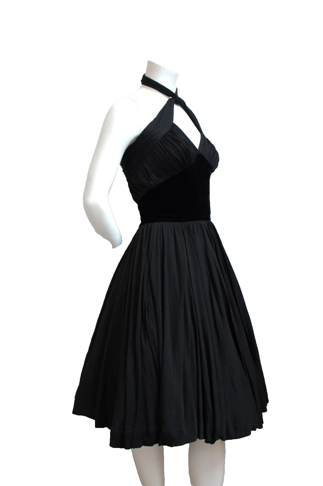 1950s Vintage Edward Abbot Black Cocktail Party Holdiay Halter Dress