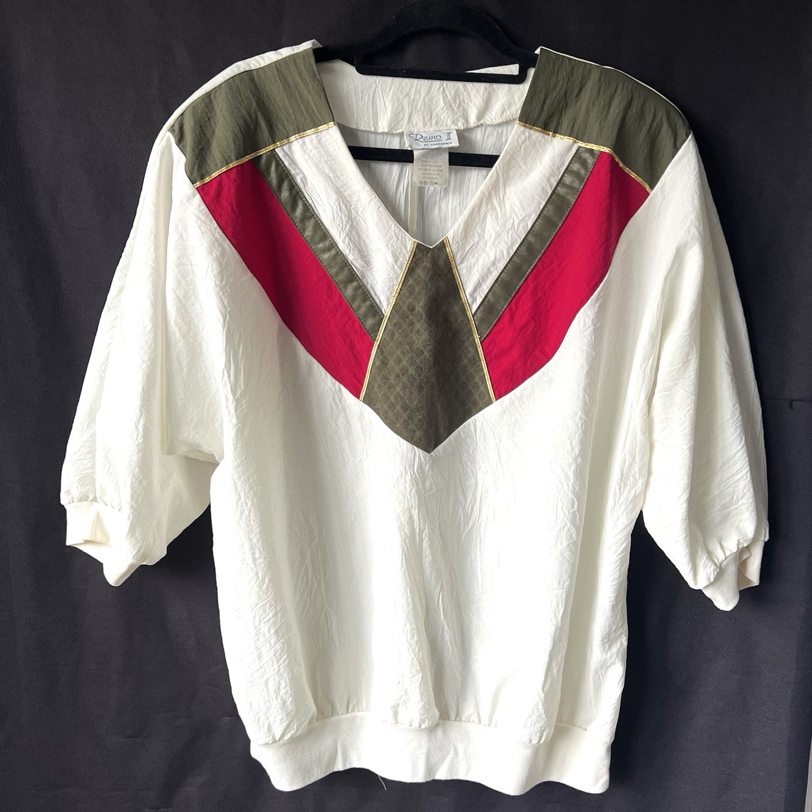 Vtg 80s REMO II of California Art Deco Color Block Top Shoulder Pad 20W USA MADE