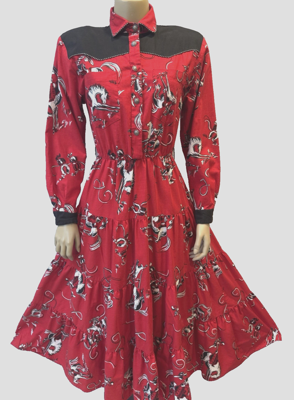 VTG Circle T Marilyn Lenox DRESS Rodeo Equestrian Cowgirl Western Cotton S/M 80s