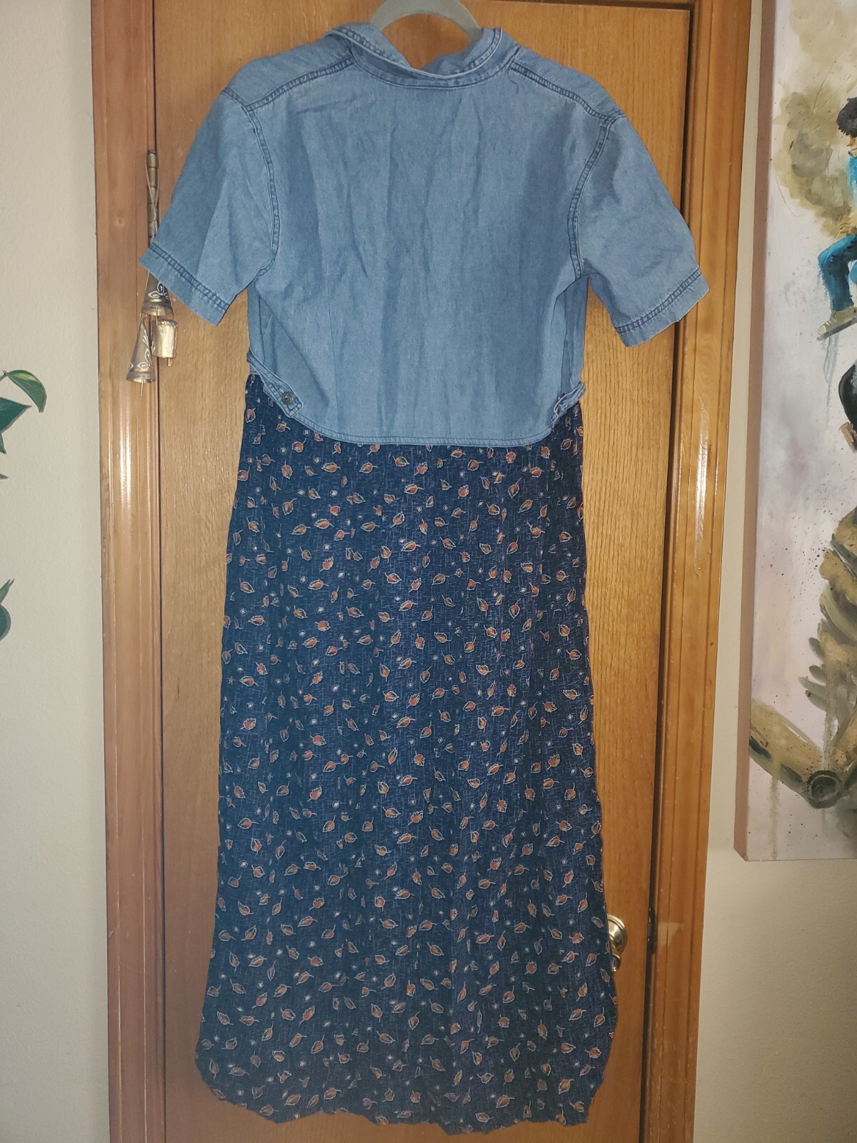 Vtg Y2K Dress M Denim Floral Cottage Core Dressing Clio Button Top