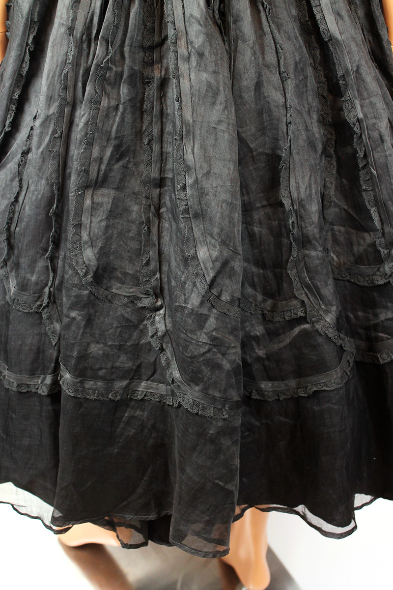50s Prom Dress XS Vintage Black Sleeveless Organdy Chiffon Lace Cocktail Gown