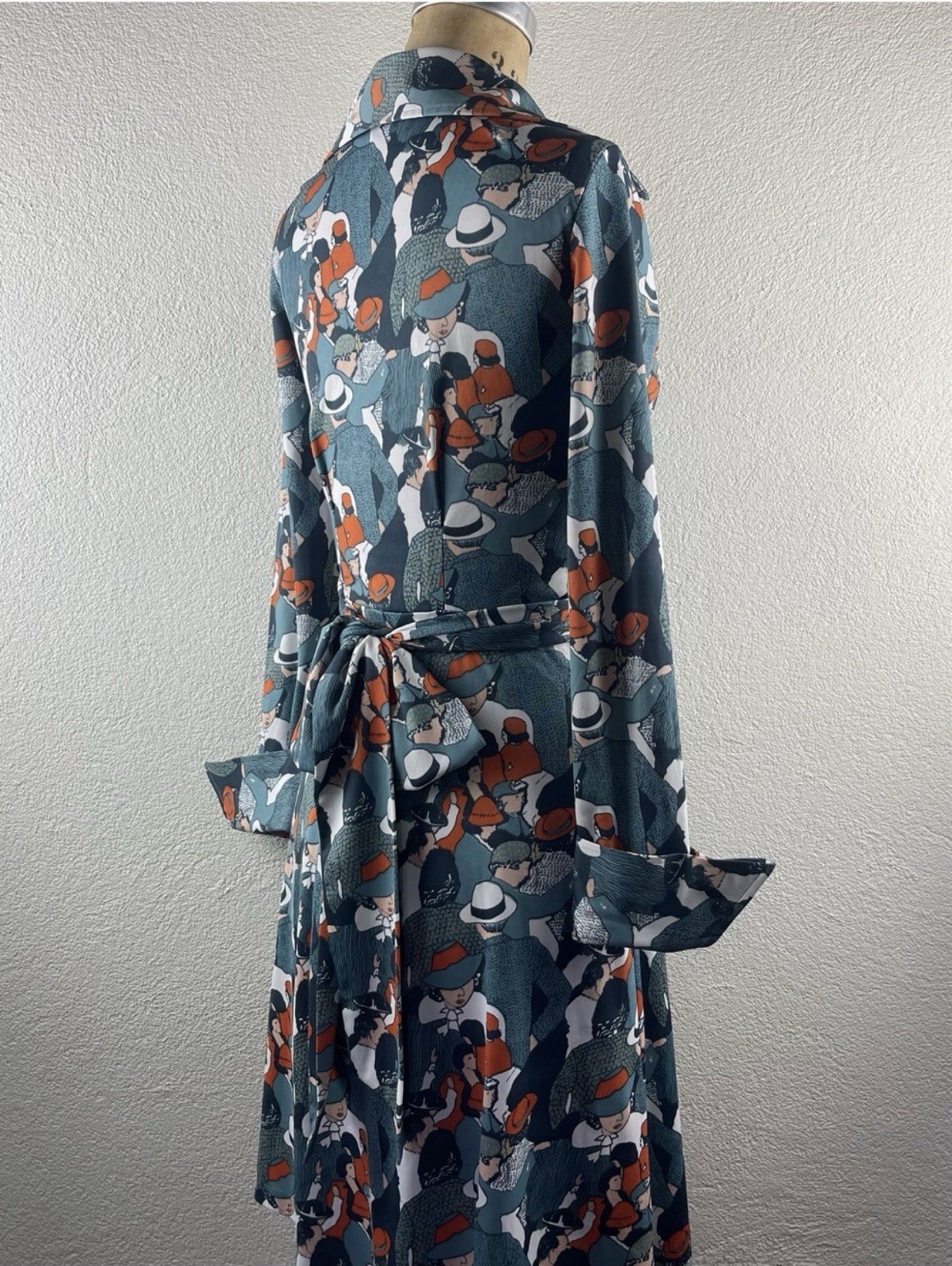 Vintage l 70s M Retro 30s Novelty Pointed Collar French Cuff Surplice Wrap Dress