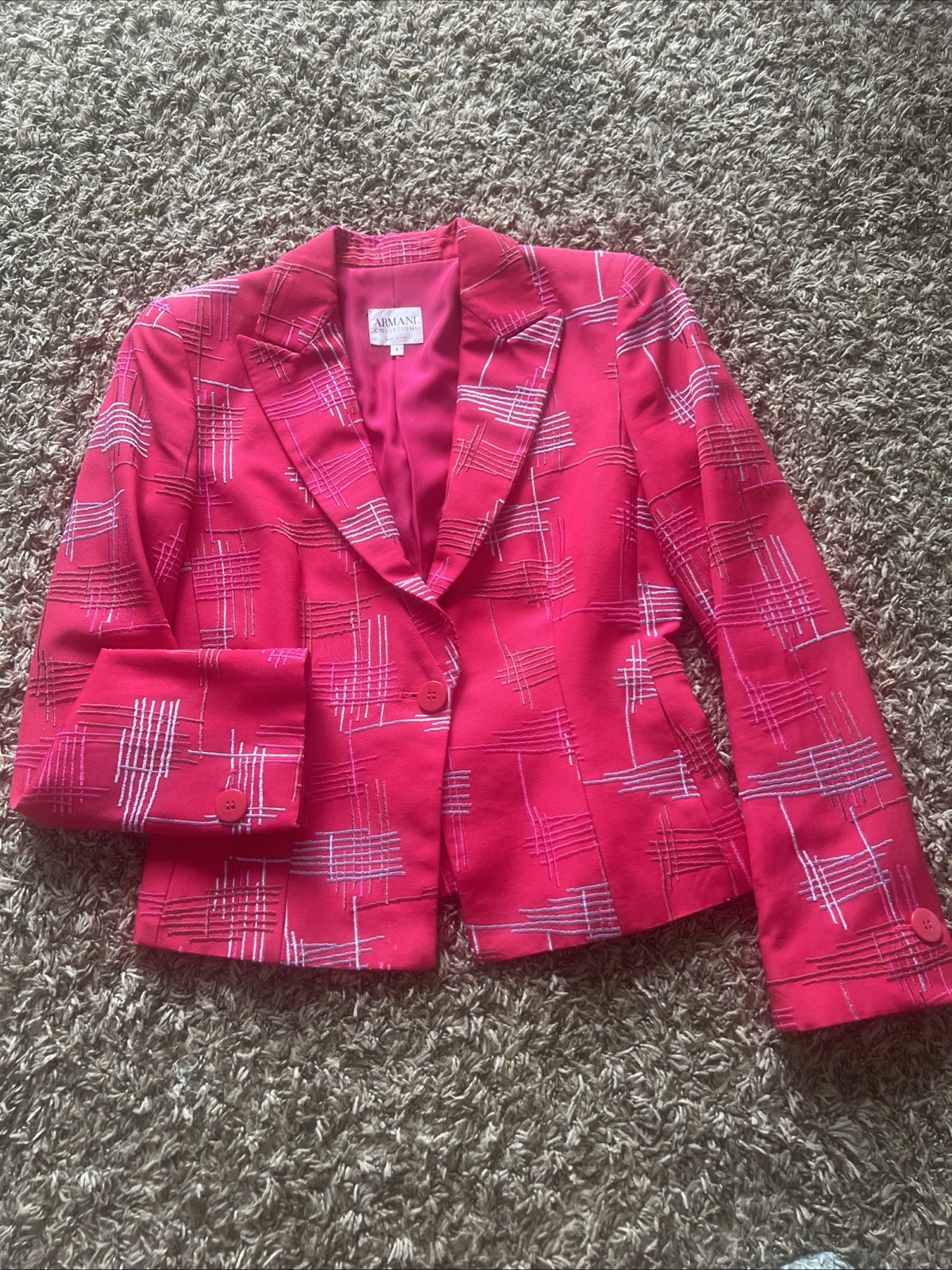 Armani Collezioni Italy Pink Embroidered Geometric Blazer Jacket Womens 4 Nice