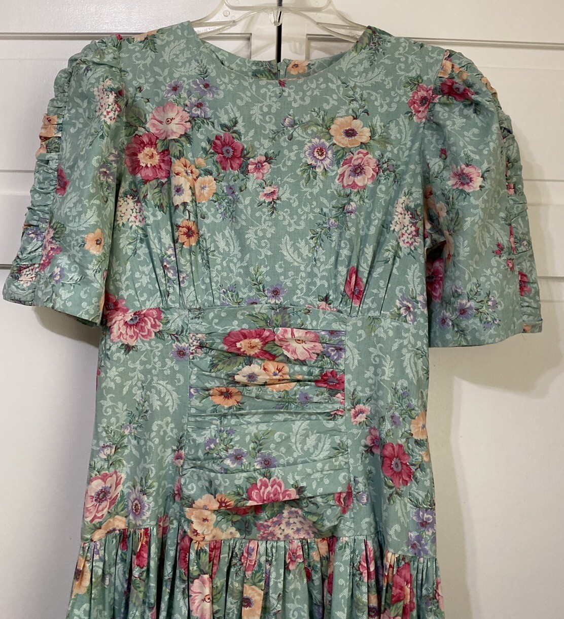Vtg 90s Misty Lane Pastel Green Rose Garden Party Dress Cottagecore Size 5/6