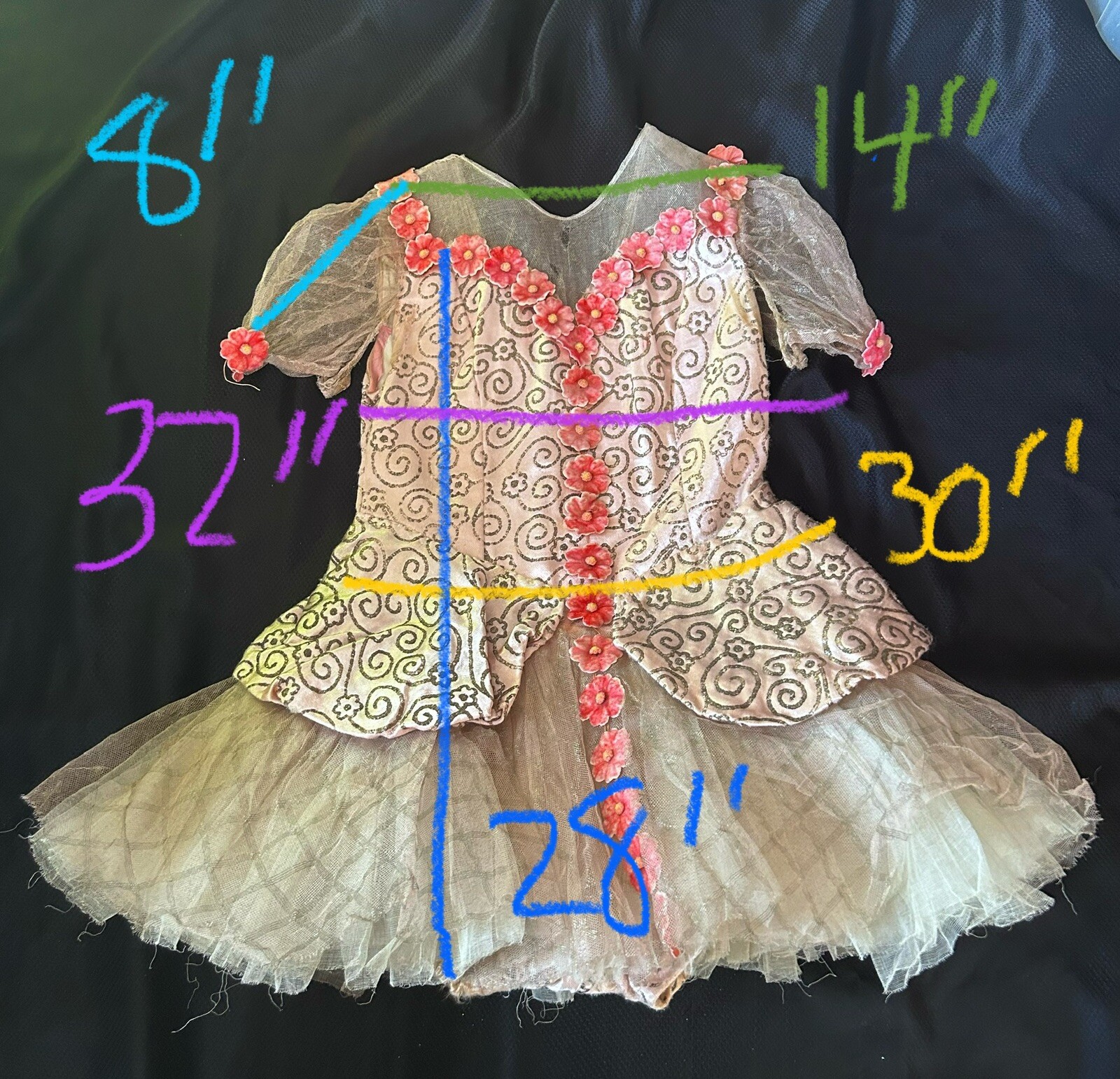 Antique 1930s Ballerina Dance Costume – Pink Floral Tulle