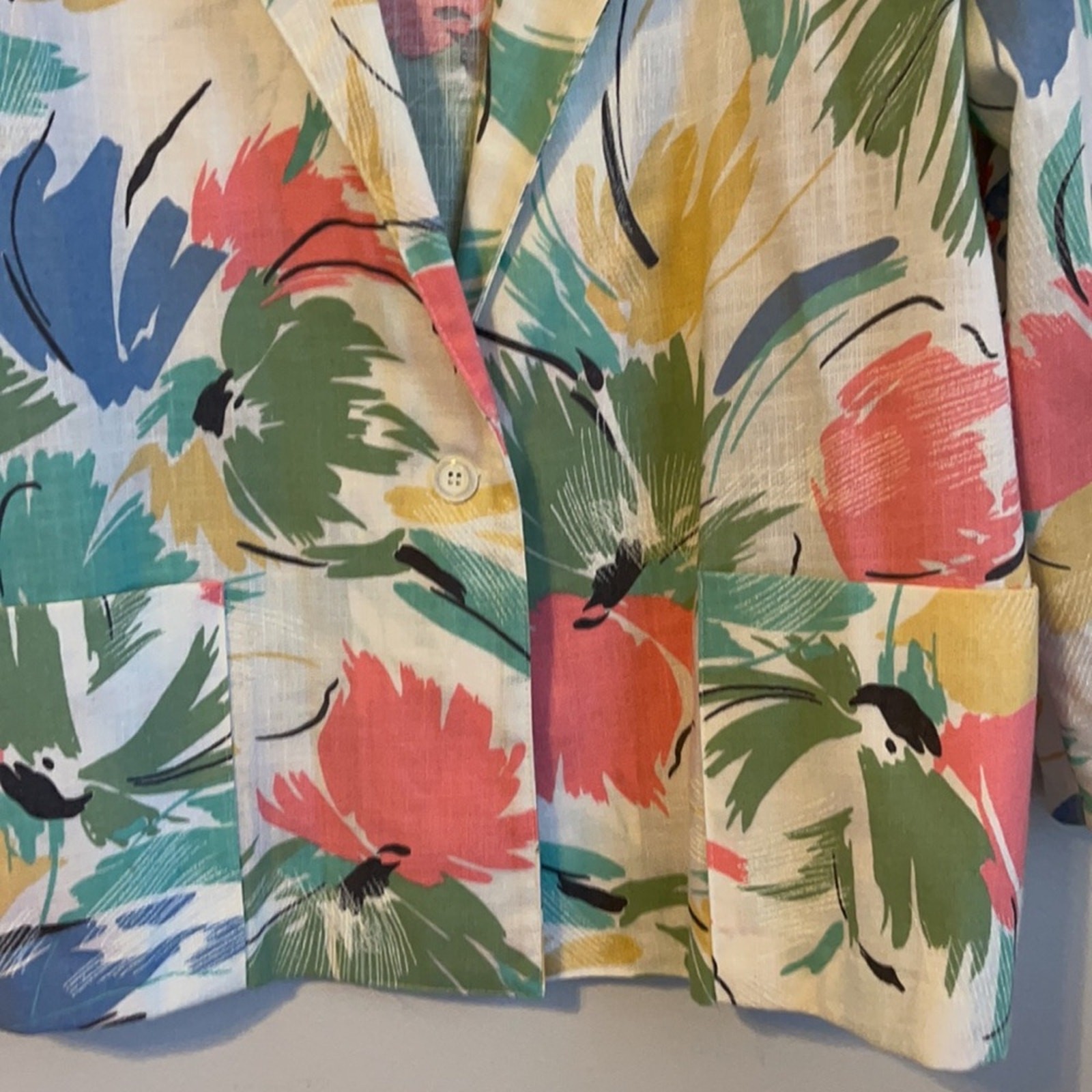 Vintage 80’s Blair unlined unstructured pastel paint stroke 1 button blazer