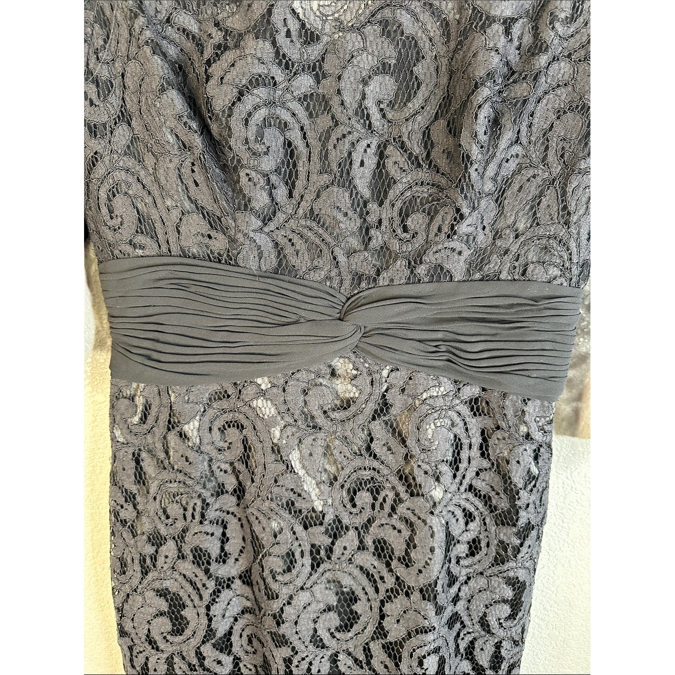 Unique Vintage Black Lace Classic Special Occasion Wedding Minimalist Dress Sz L