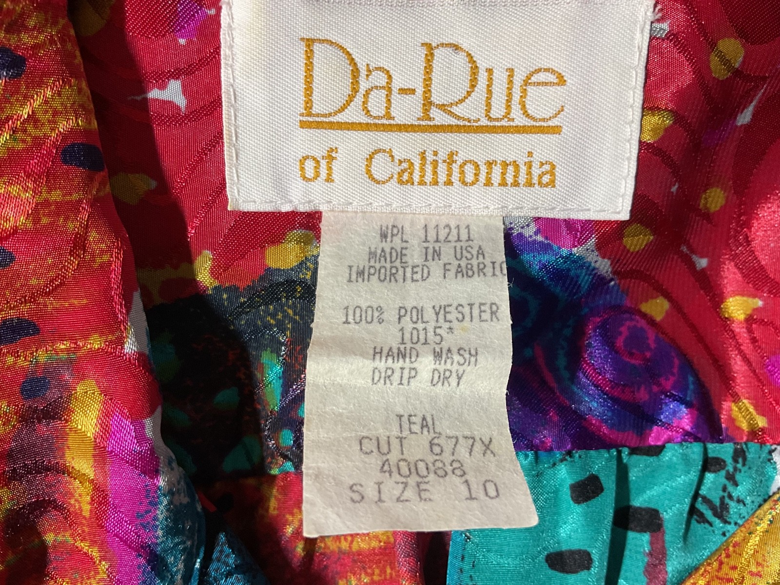 Vintage Da-Rue Of California Colorful Long Sleeve Elastic Waist Top Size 10 -B41