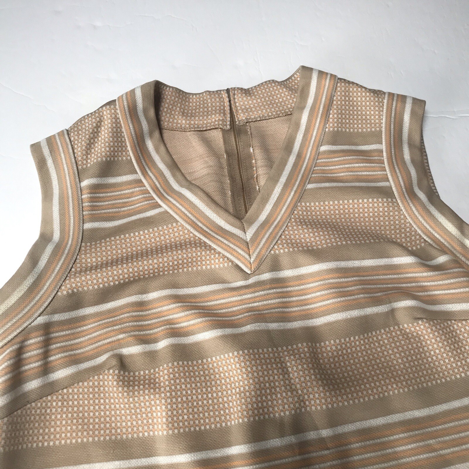 Vintage 60s 70s Women Small Medium Top Striped Knit Tennis Preppy Mod Beige Tank