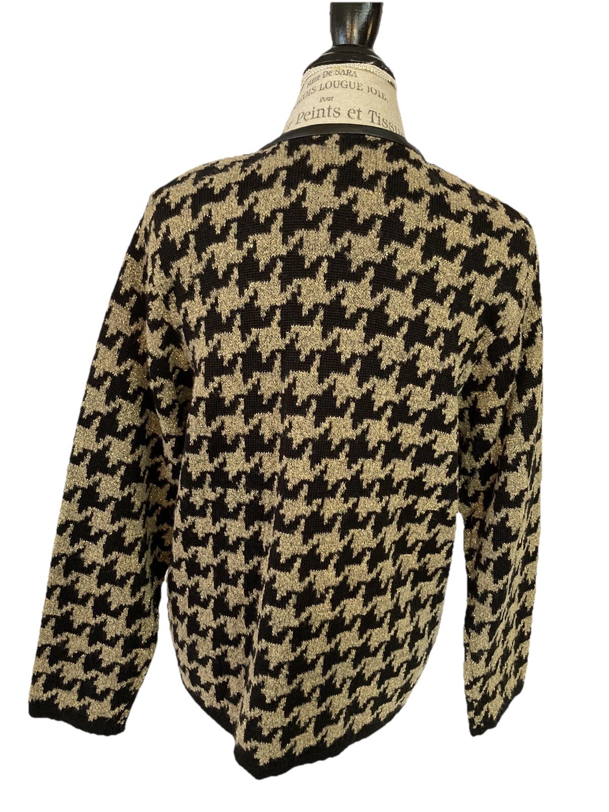 Vintage Rochelle California Women’s Sweater Jacket Zip Metallic Black Gold Sz PL