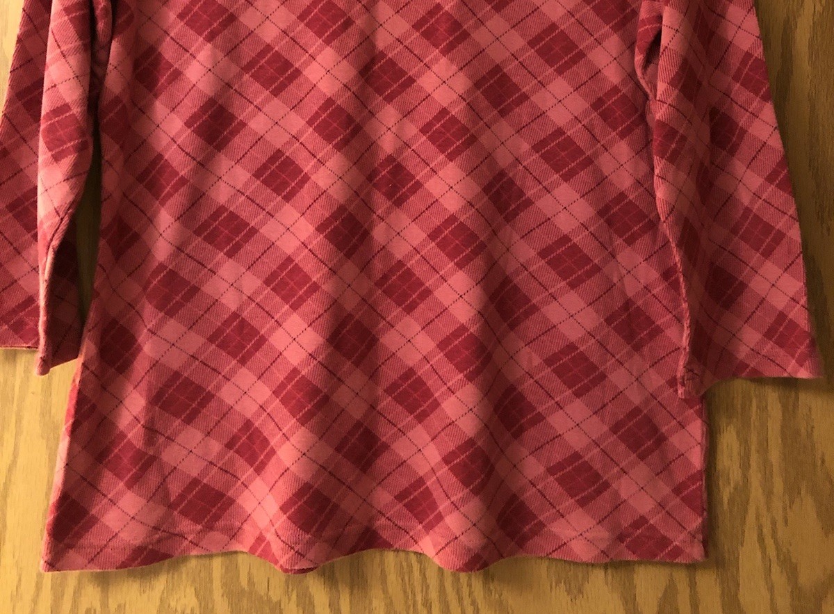 Women’s Size L Long Sleeve V-neck Burgundy Red Check NorthCrest Cotton Top