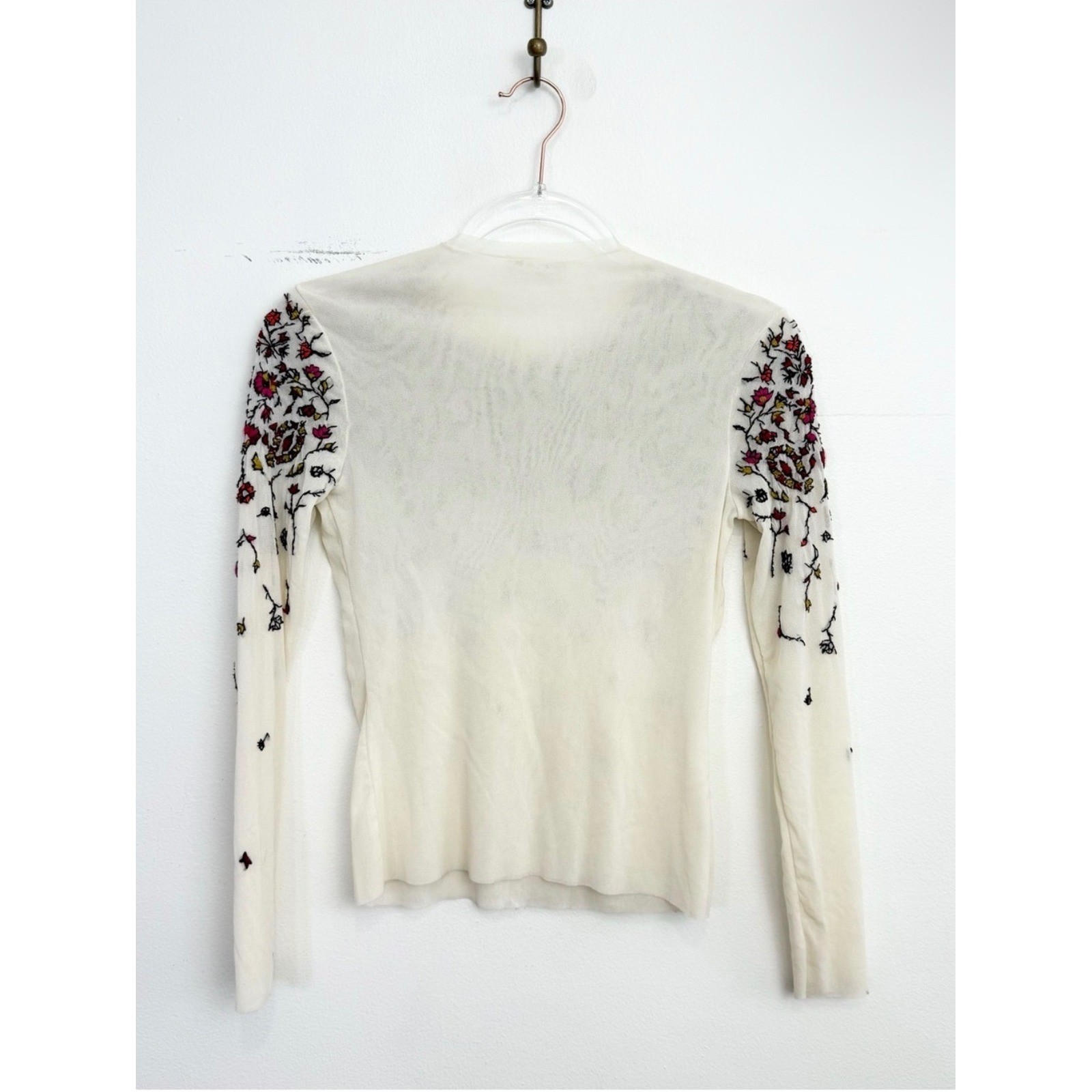 Vintage 90s Vivienne Tam Embroidered Mesh Top Sheer Floral Fairy Grunge XS S