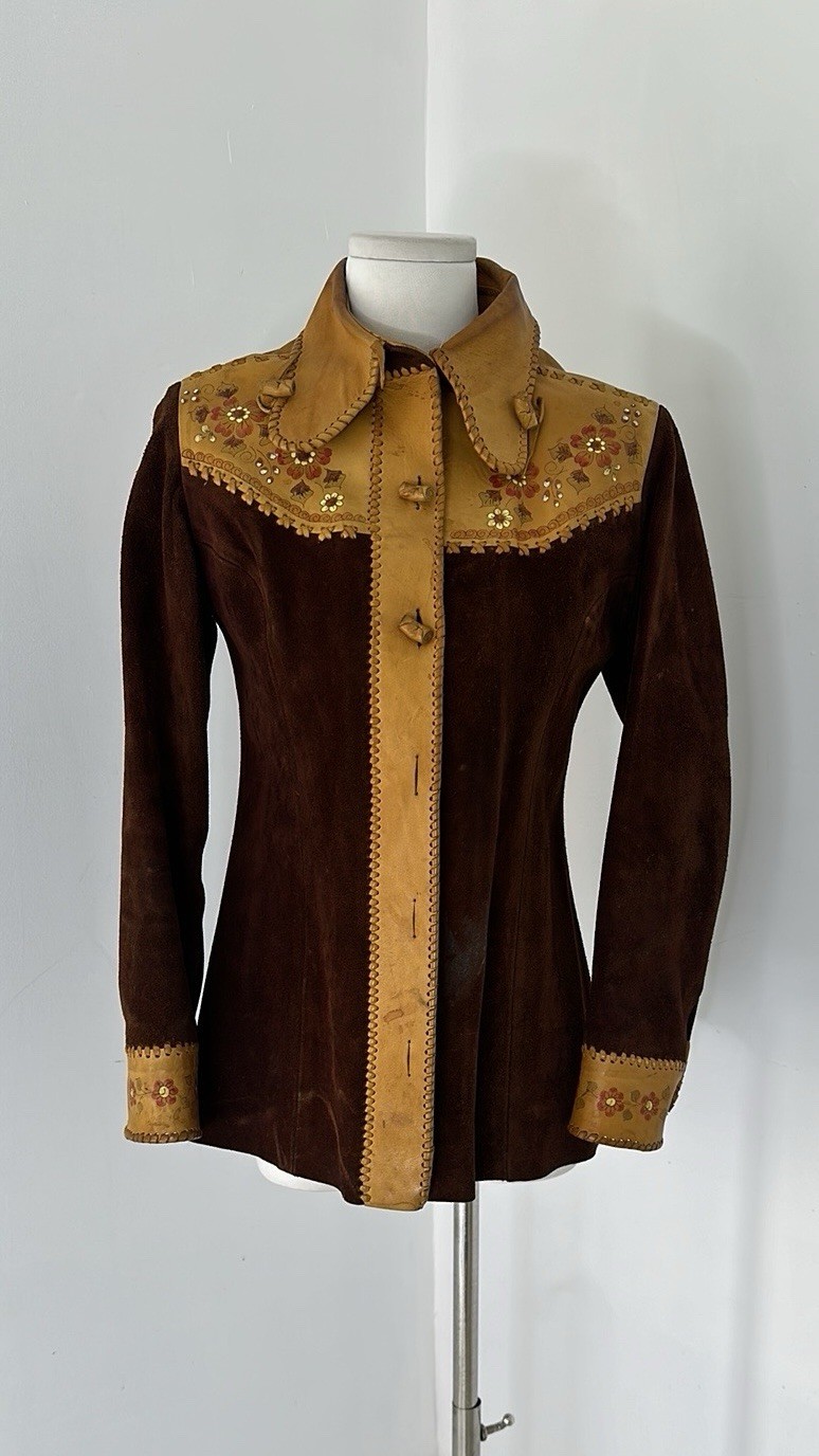 Vintage 70s CHAR Handpainted Hippy Genuine Suede Jacket