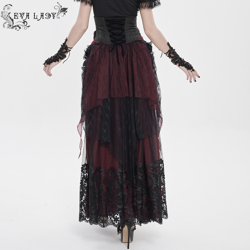 Eva Lady Women Black Red Retro Gothic Elegant Cross Bat Corset With Tulle Skirt