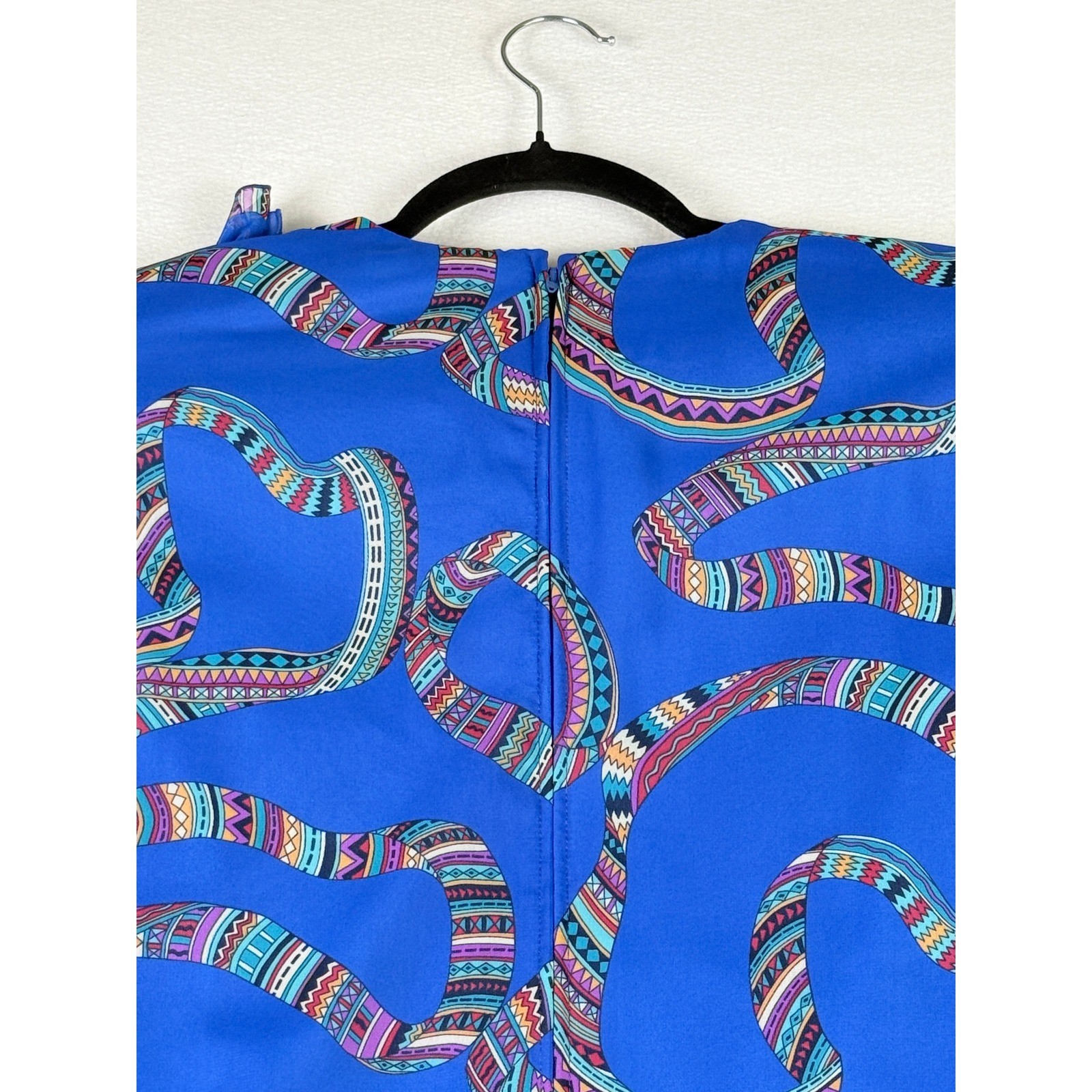 Siasia Dress Womens 10 Blue Geometric Vintage 80s Chiffon Party Statement Bold