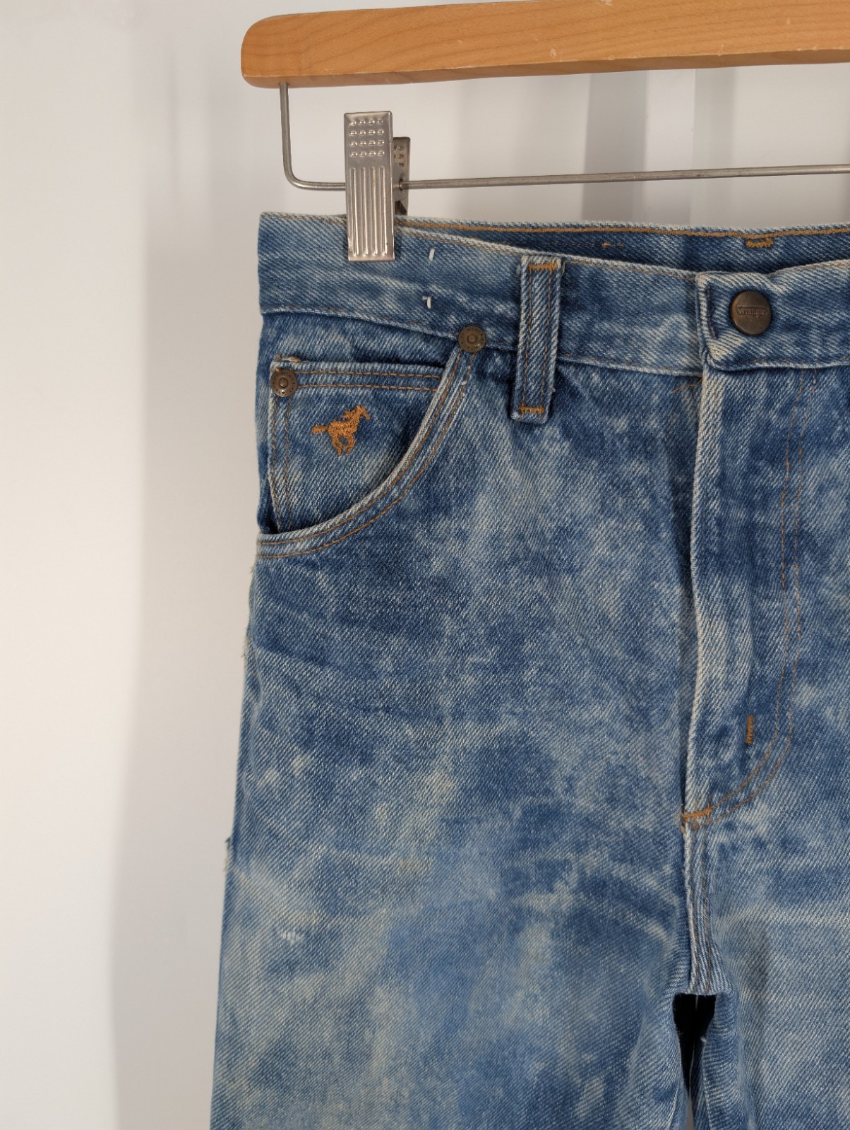 Wrangler Vintage 60s Cloudburst Fade Indigo Triple Stitch Talon Zip 26 x 26 USA