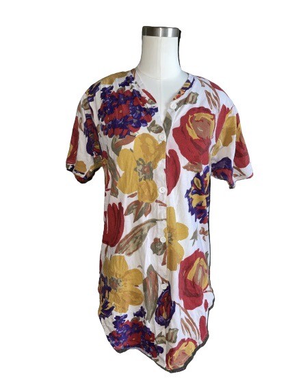 Vintage 90s Express 100% Cotton Floral Button Front Blouse Shirt XS Cottagecore