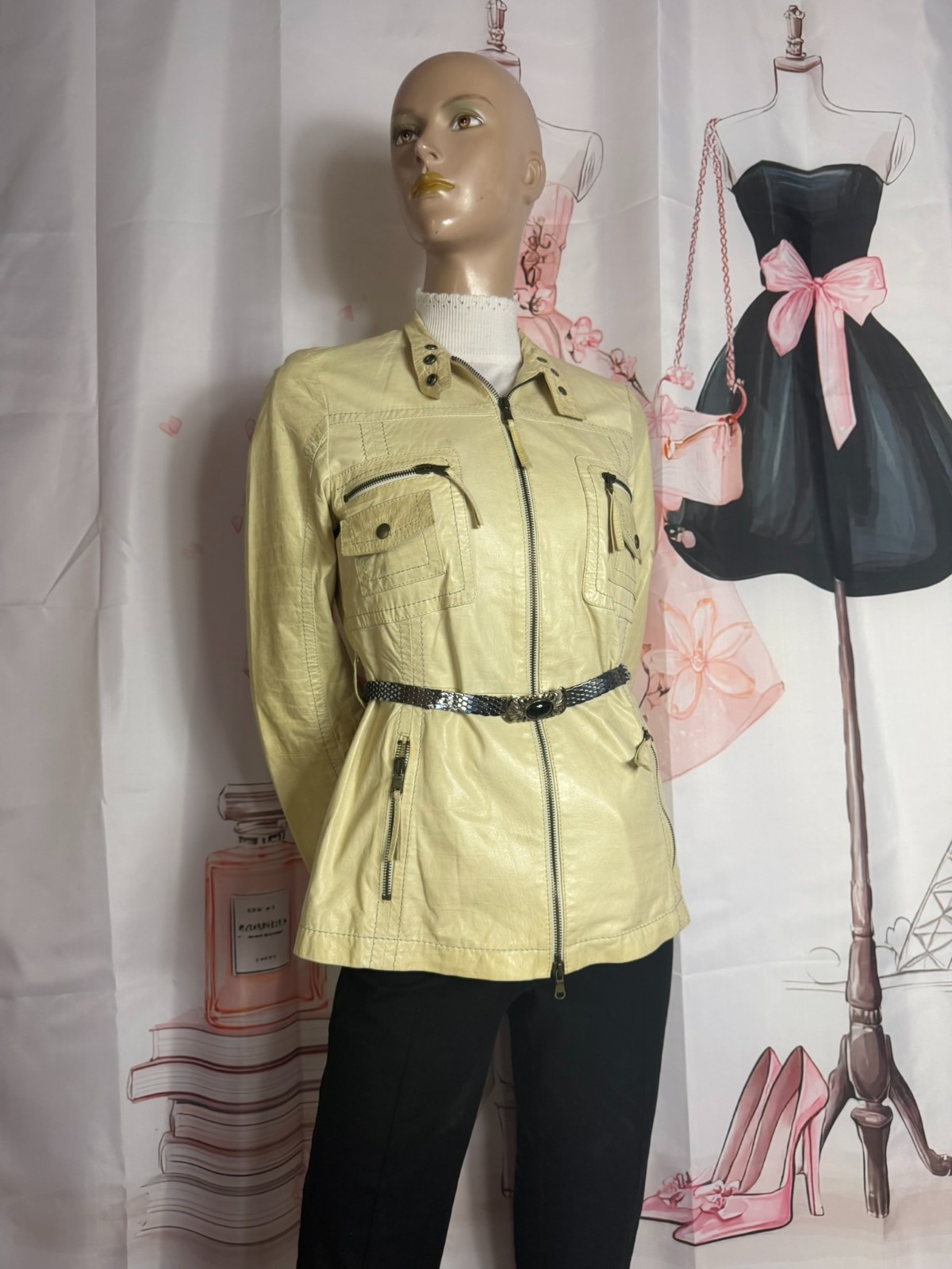 MCS Marlboro Classics Lambskin Leather Jacket 36 38 Vintage Y2K Italian Utility