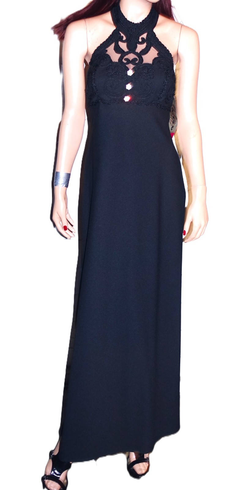 Vintage L.A. Glo Black Embroidered Bodice Maxi Dress 5/6 NWT