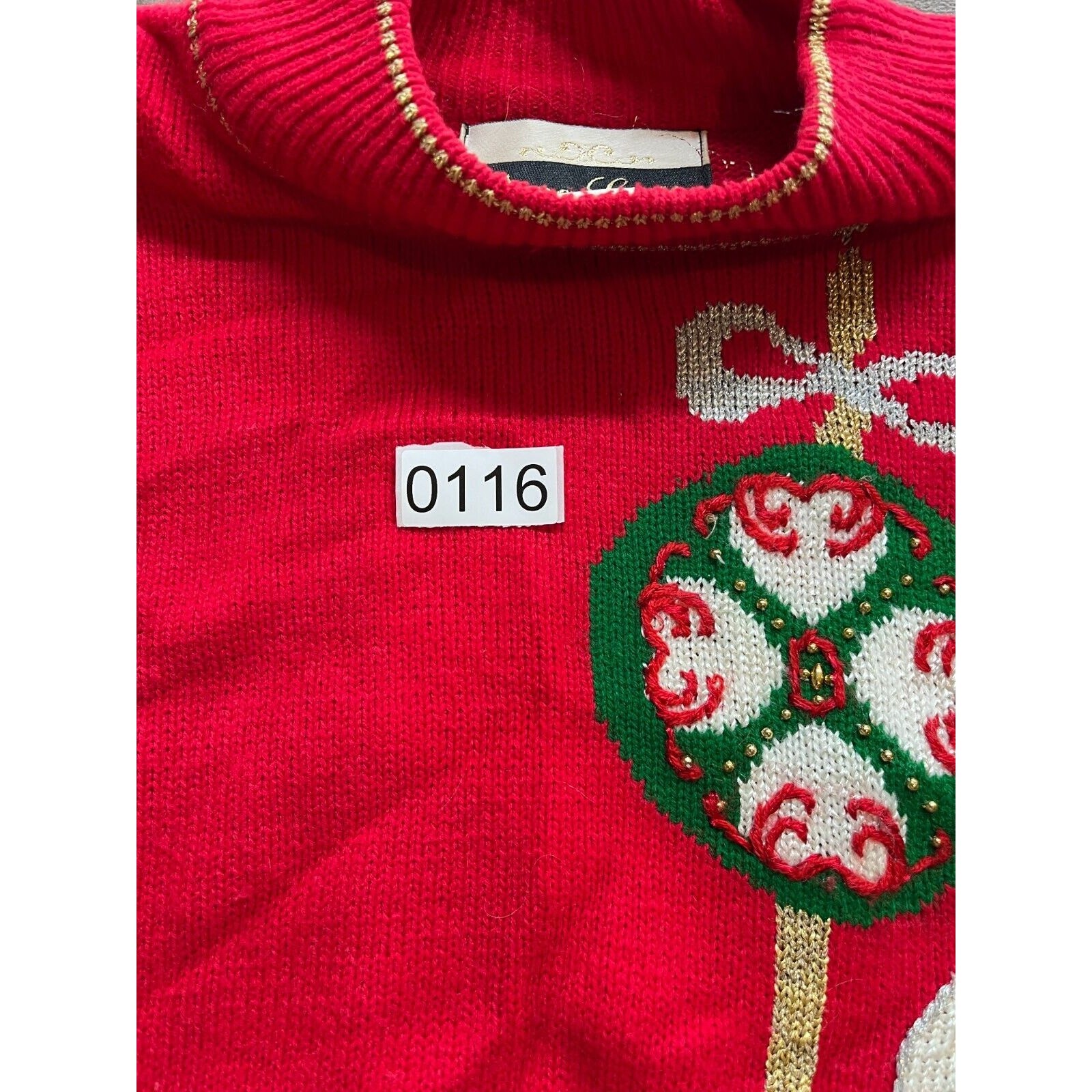 Dana Scott Ugly Christmas Holiday Winter Sweater, Ornaments, Beading, Large