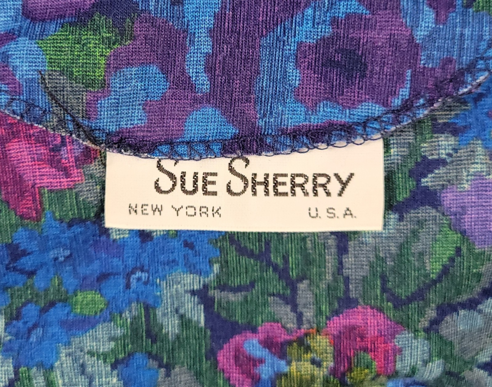 Vintage Sue Sherry Green/Purple/Blue/Magenta Floral Blouson Dress Size 16