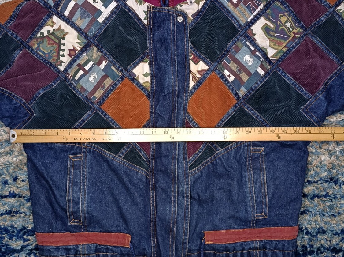 Vintage IZZI Patchwork Denim Corduroy Jacket Womens Size L 12/14