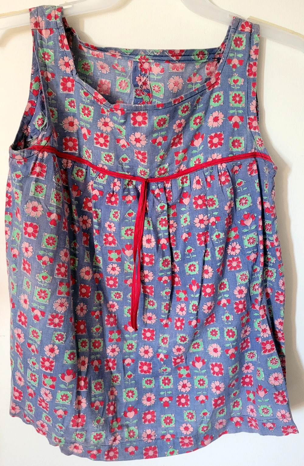 Vtg Maternity Hand Sewn Blue Floral Print Loose Tank Top S/M SZ 10? Unbranded