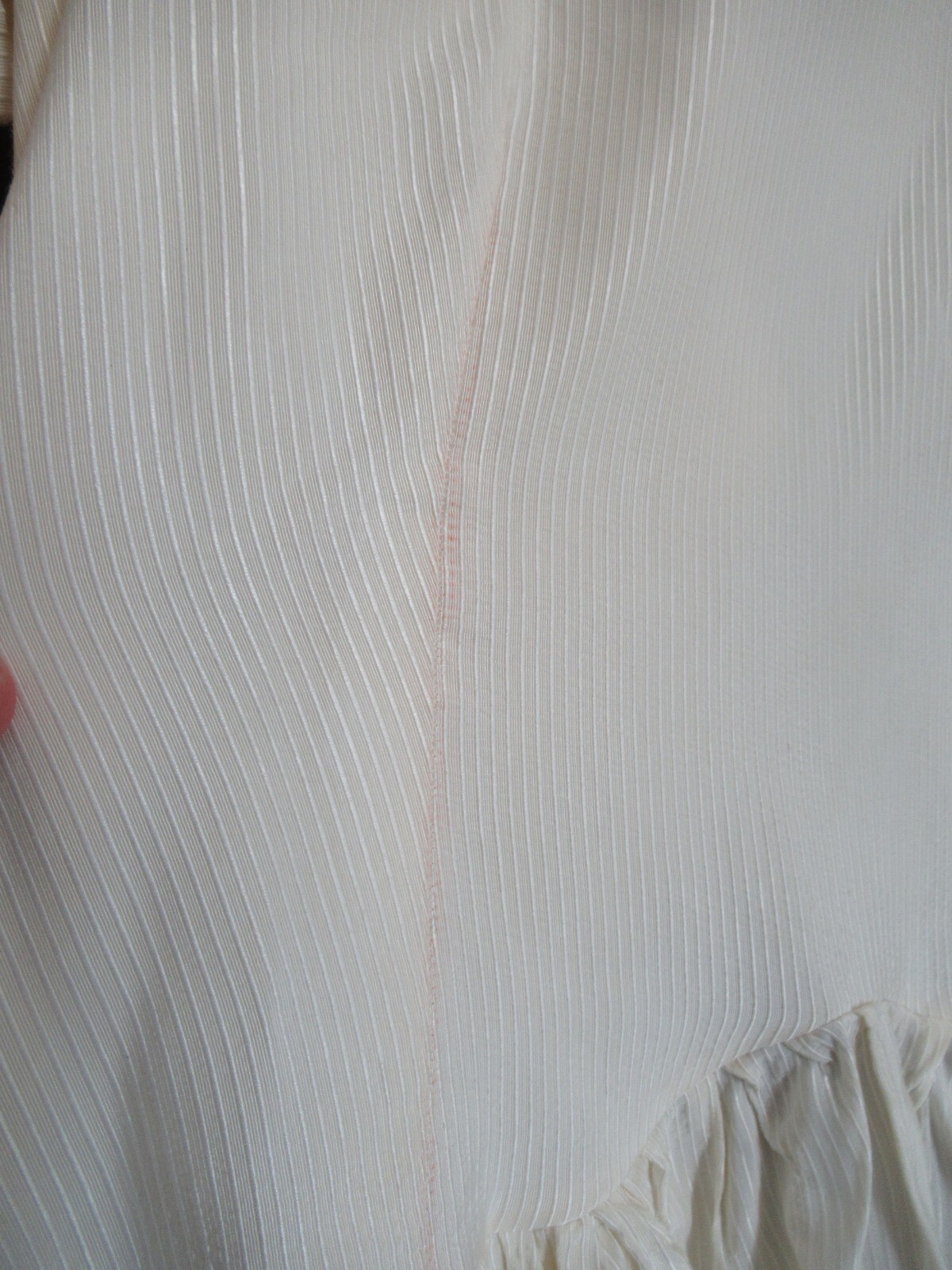Vintage Ivory Stripe Lace Peasant Princess Bride Victorian Puff Sleeve Dress XL
