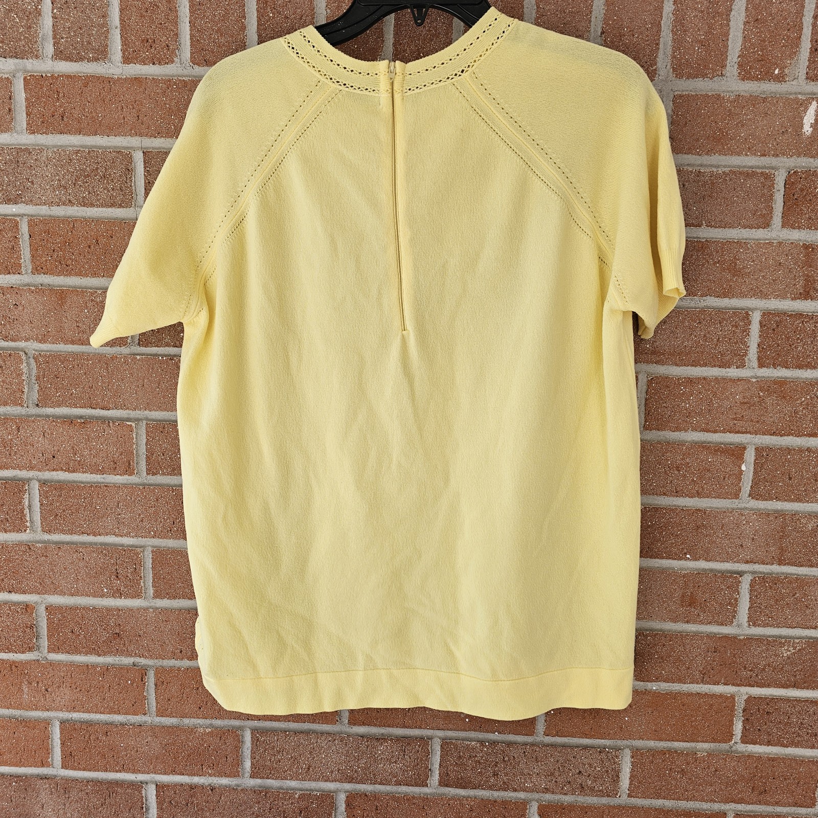 Vtg Designers Action Knit Yellow 100% Antron Nylon Short Sleeve T Shirt Top XL?