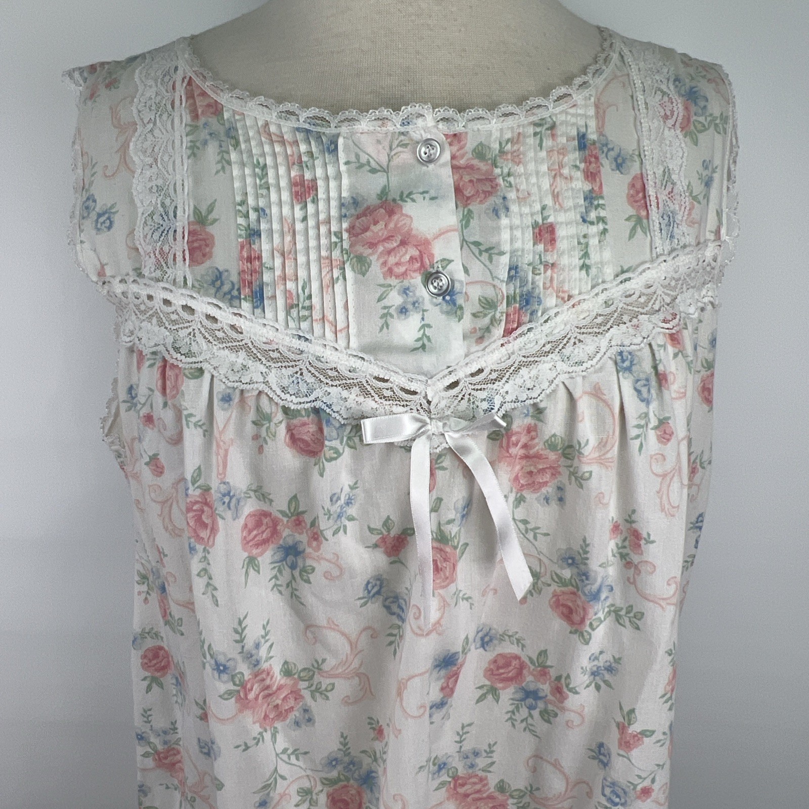 Vtg Willow Creek Sz M Floral Cotton Cottagecore Sleeveless Nightgown Pink Blue