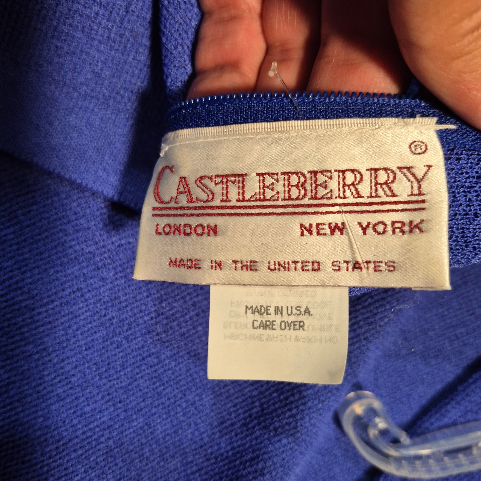 Vtg Castleberry Knit Skirt Suit Set Womens 14 Royal Blue Gold Button 80s MINT