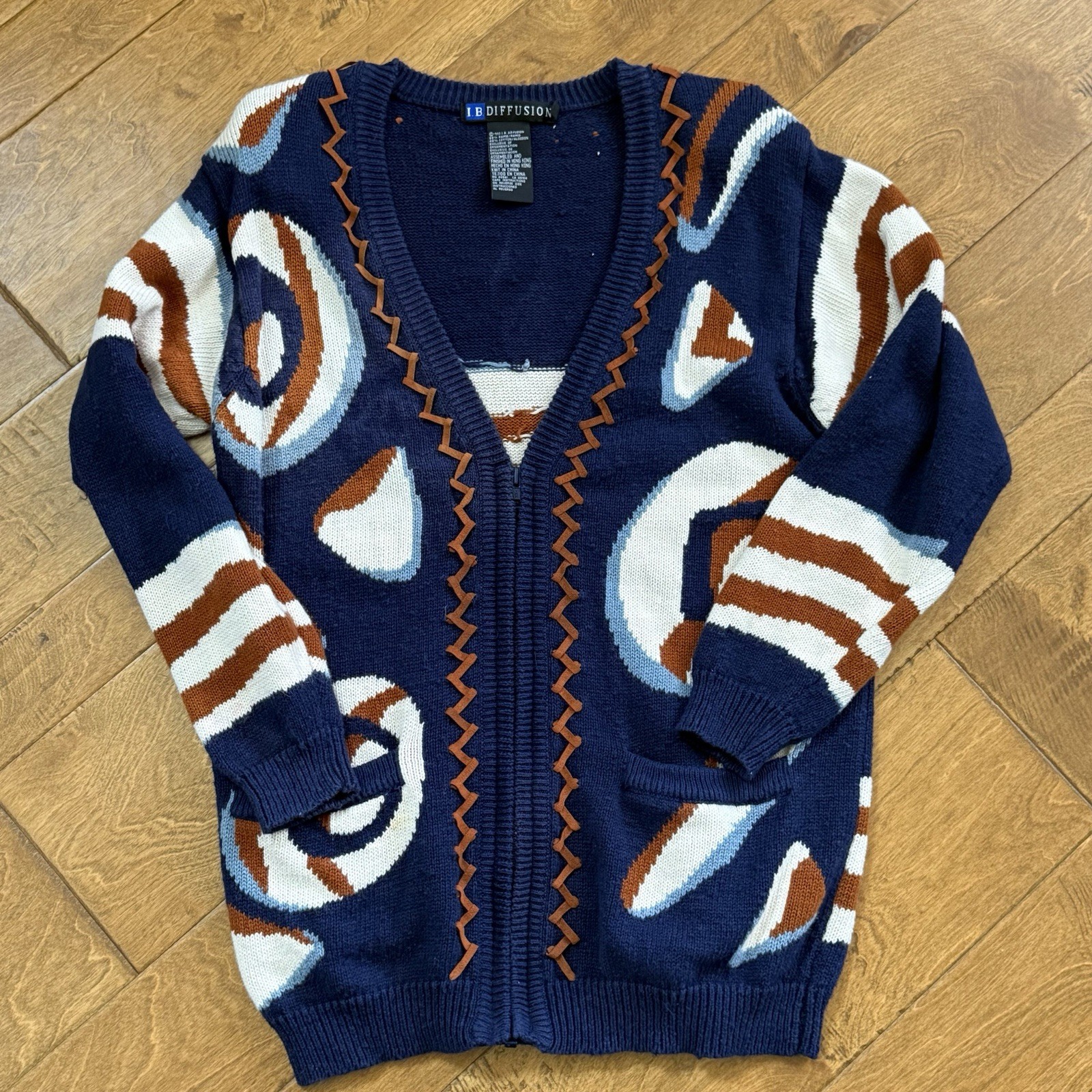 I.B. Diffusion Women’s Small Cardigan Sweater Lot of 2 Vintage 1993 Red Blue