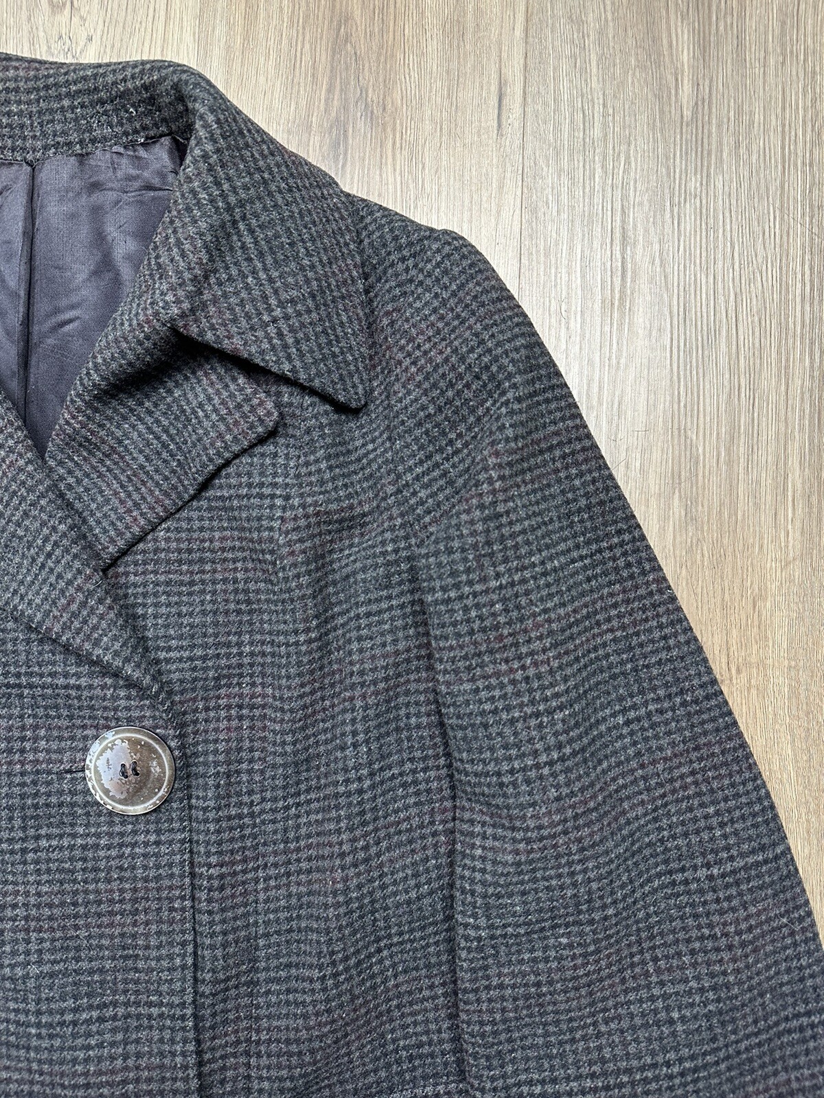 50s Vintage Double Breasted Houndstooth Grey Pea Coat Size Medium Bespoke