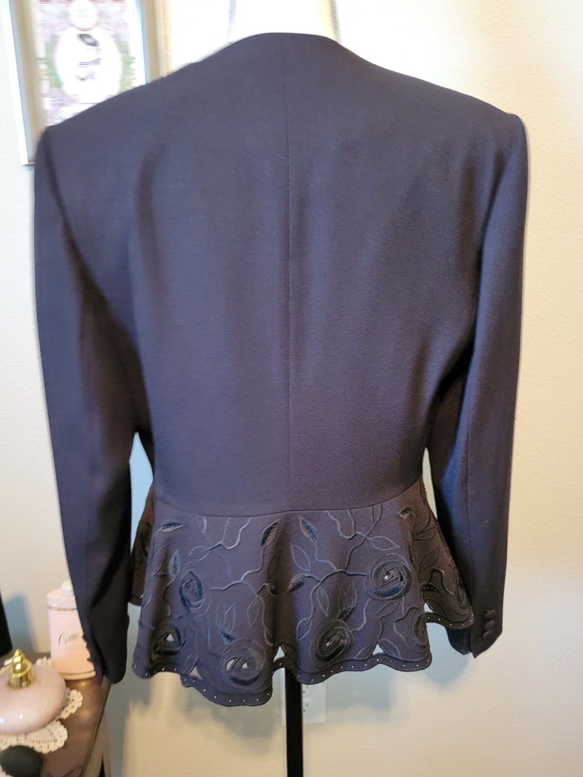 Vintage Black Blazer Peplum Scallop Cutout, Button Up By NYP Suits, Size 10