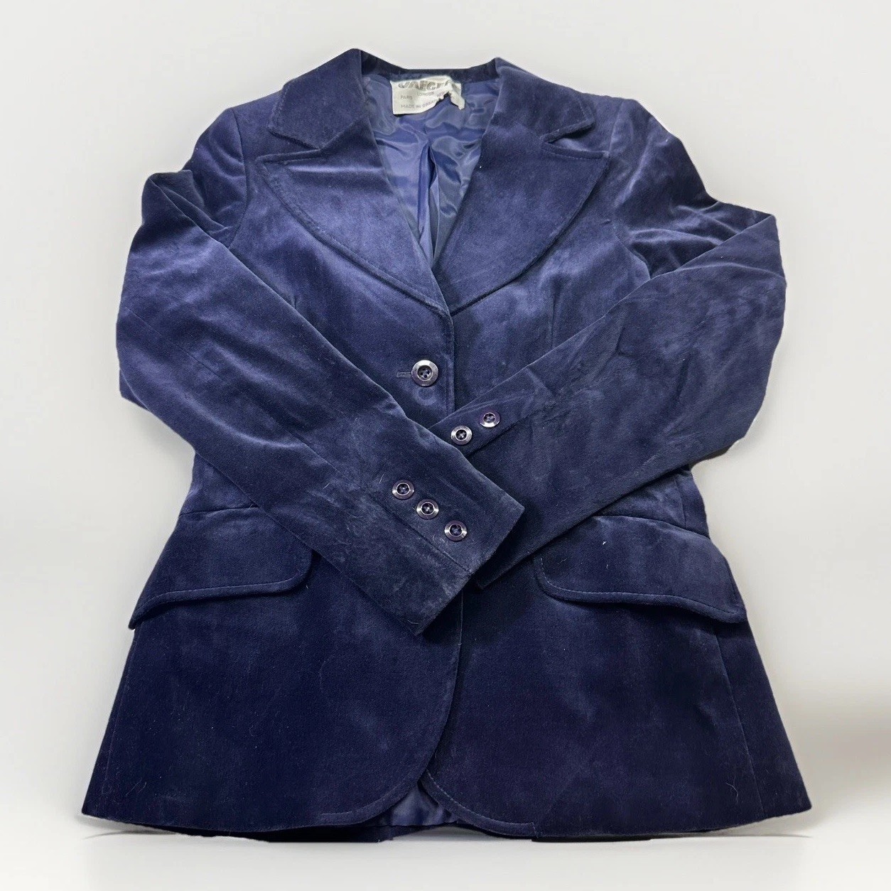 Vintage Jaeger London Velvet Blazer Women’s Size UK8, US XS | Navy Blue Jacket
