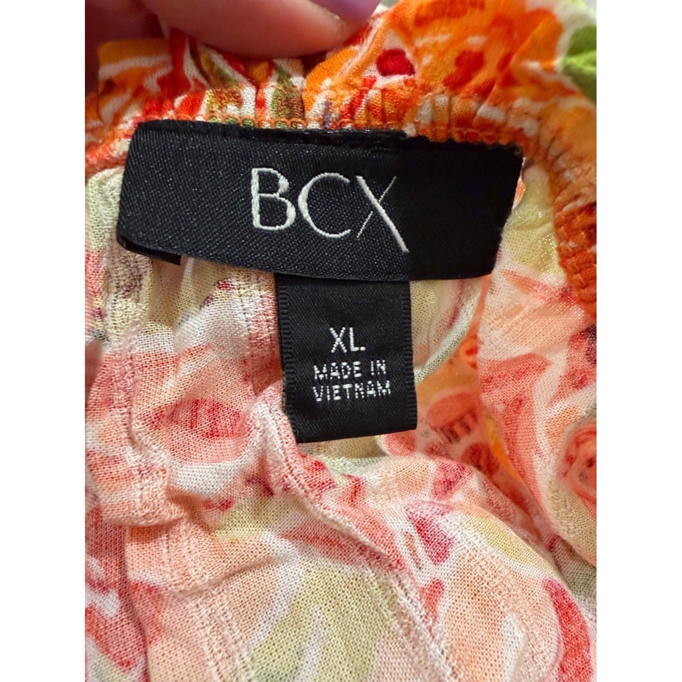 BCX Orange Floral Ruffled Smocked Camisole with Green Accents size XL