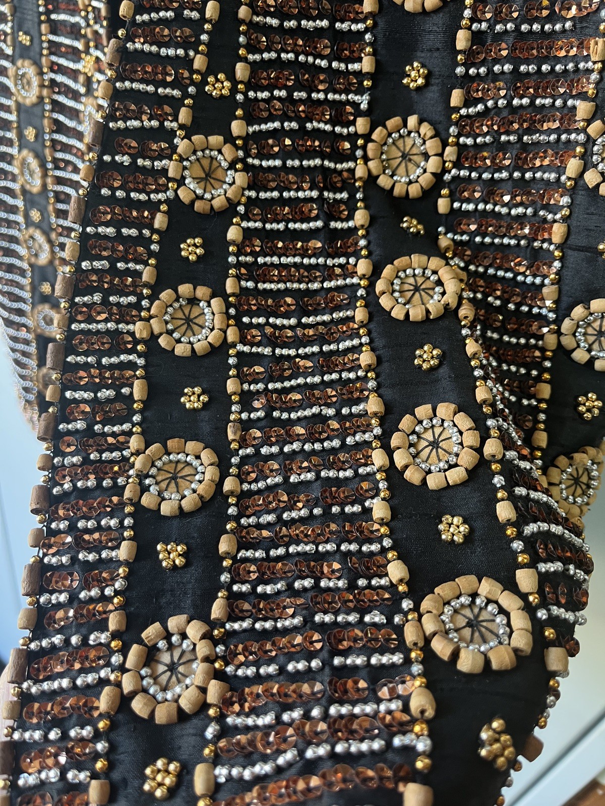Vintage Beaded Silk Vest Womens Small Black Boho Festival India Embellished