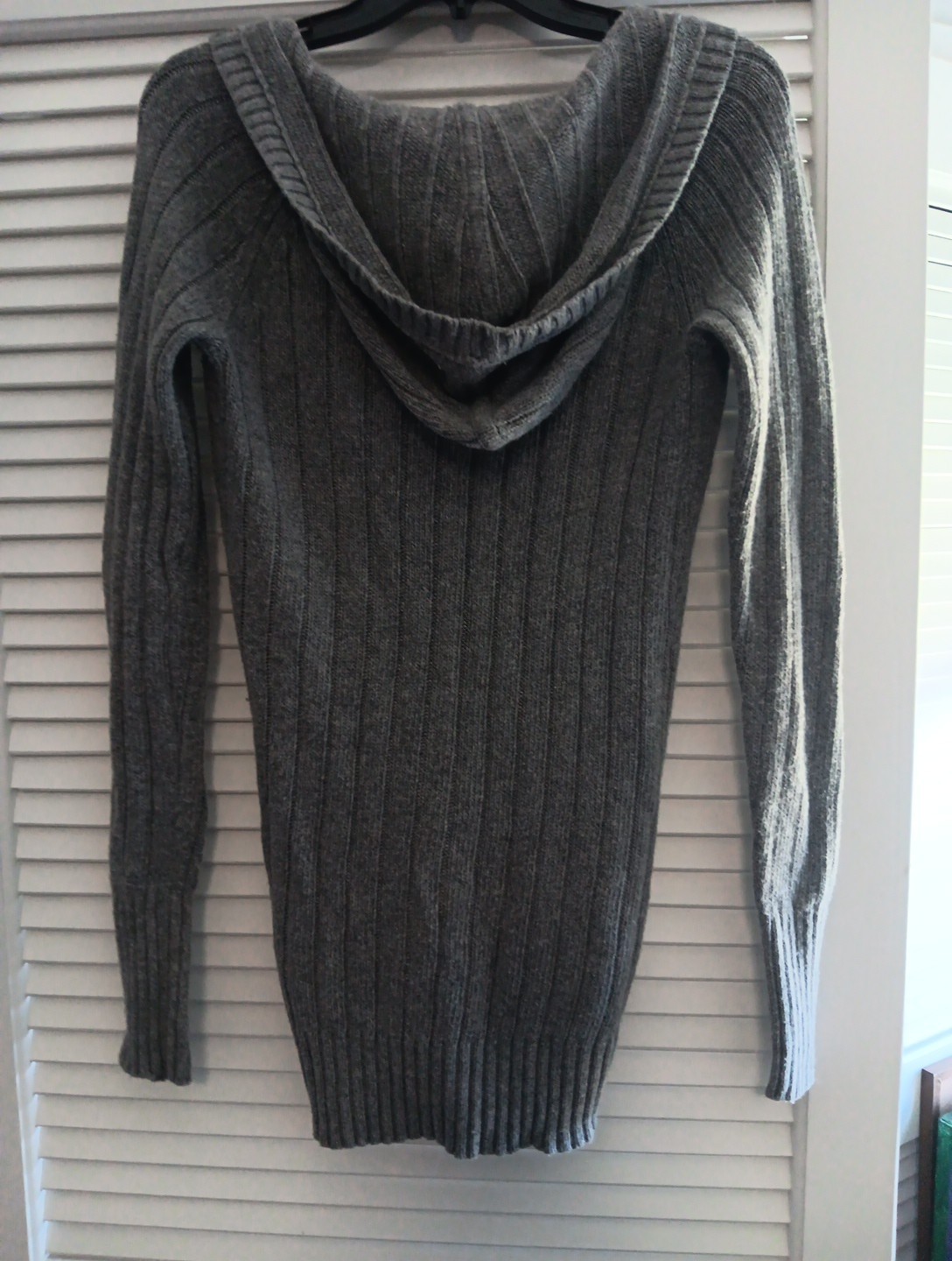 VTG Y2K American Eagle Women S Wool Blend Gray Cable Knit V-Neck Sweater W Hood