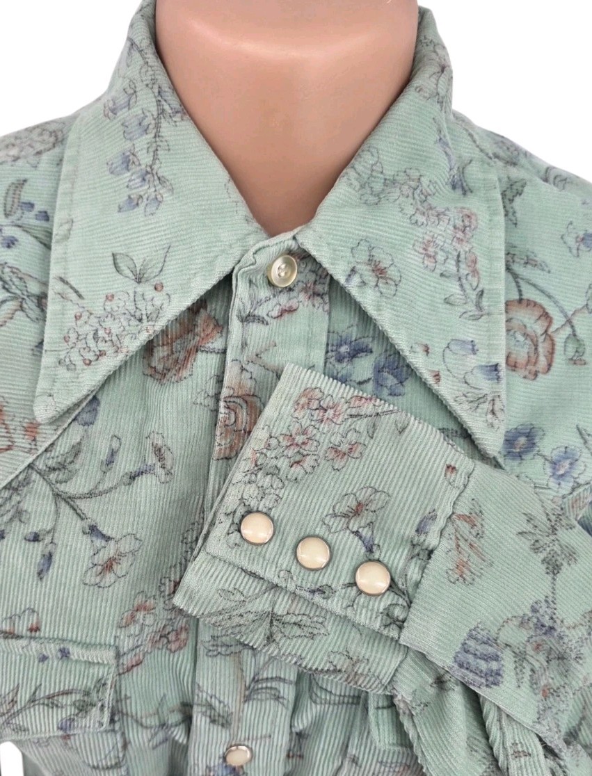 Vtg 70s Rappers Floral Corduroy Western Pearl Snap Shirt Women S Retro Cowgirl