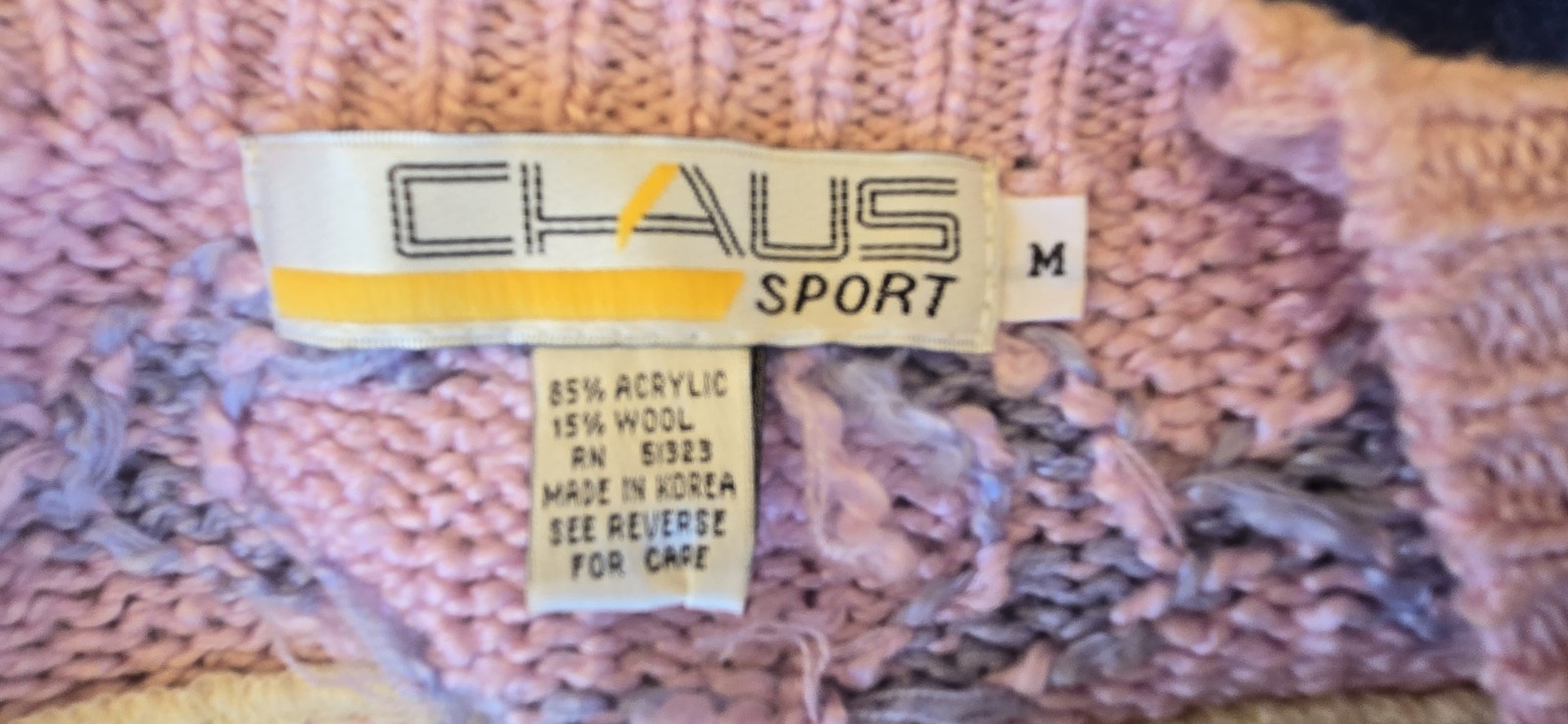 1980s CHAUS SPORT Pastel Pink And Blue Chunky Knit Cardigan Sweater Size Medium