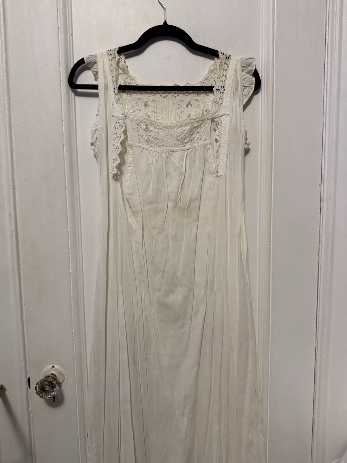 Antique 1910s Edwardian White Cotton Chemise Nightshirt Floral Embroidery Eyelet