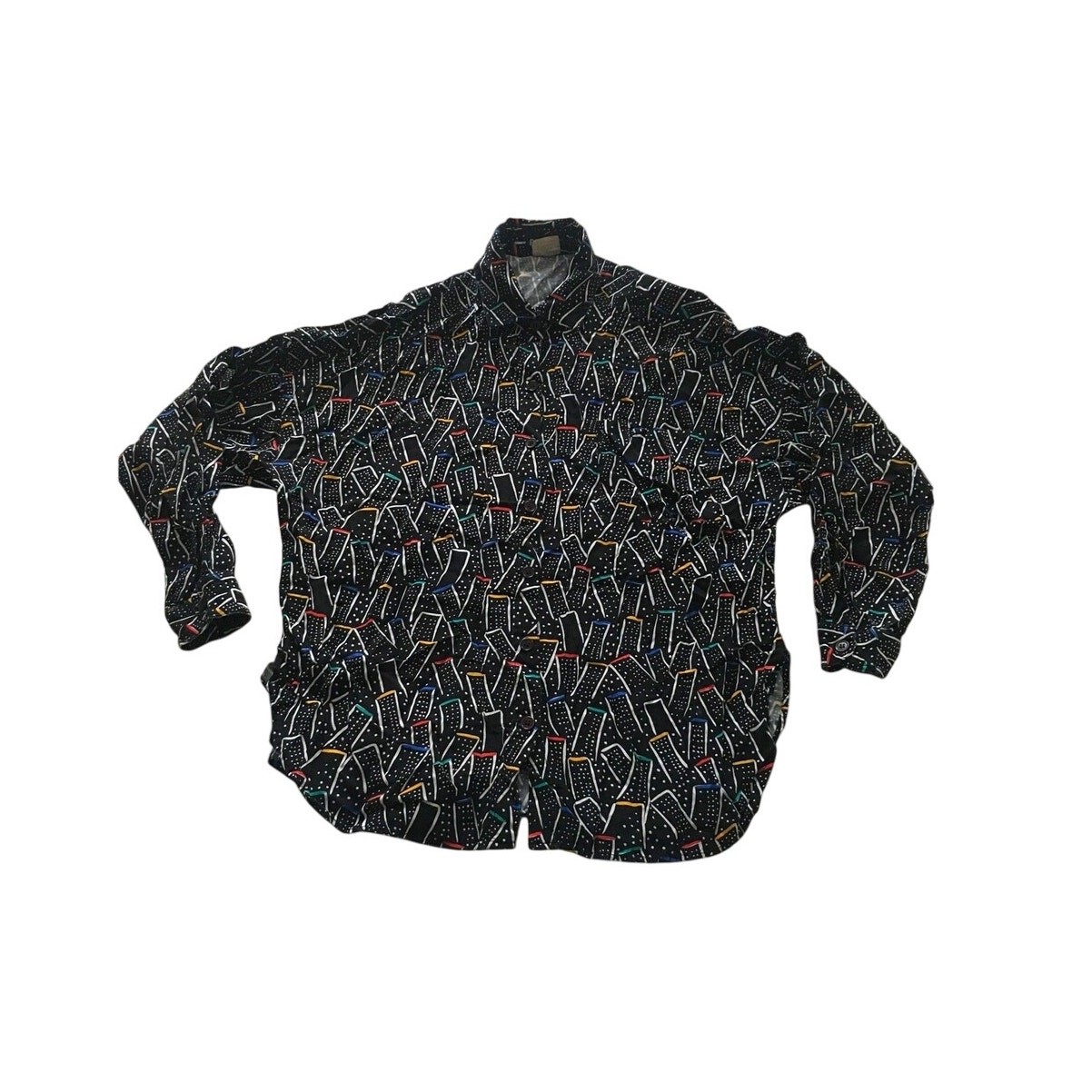 Vintage Panther Collared Blouse Rayon Size 14 Black & Primary Colors Artsy City