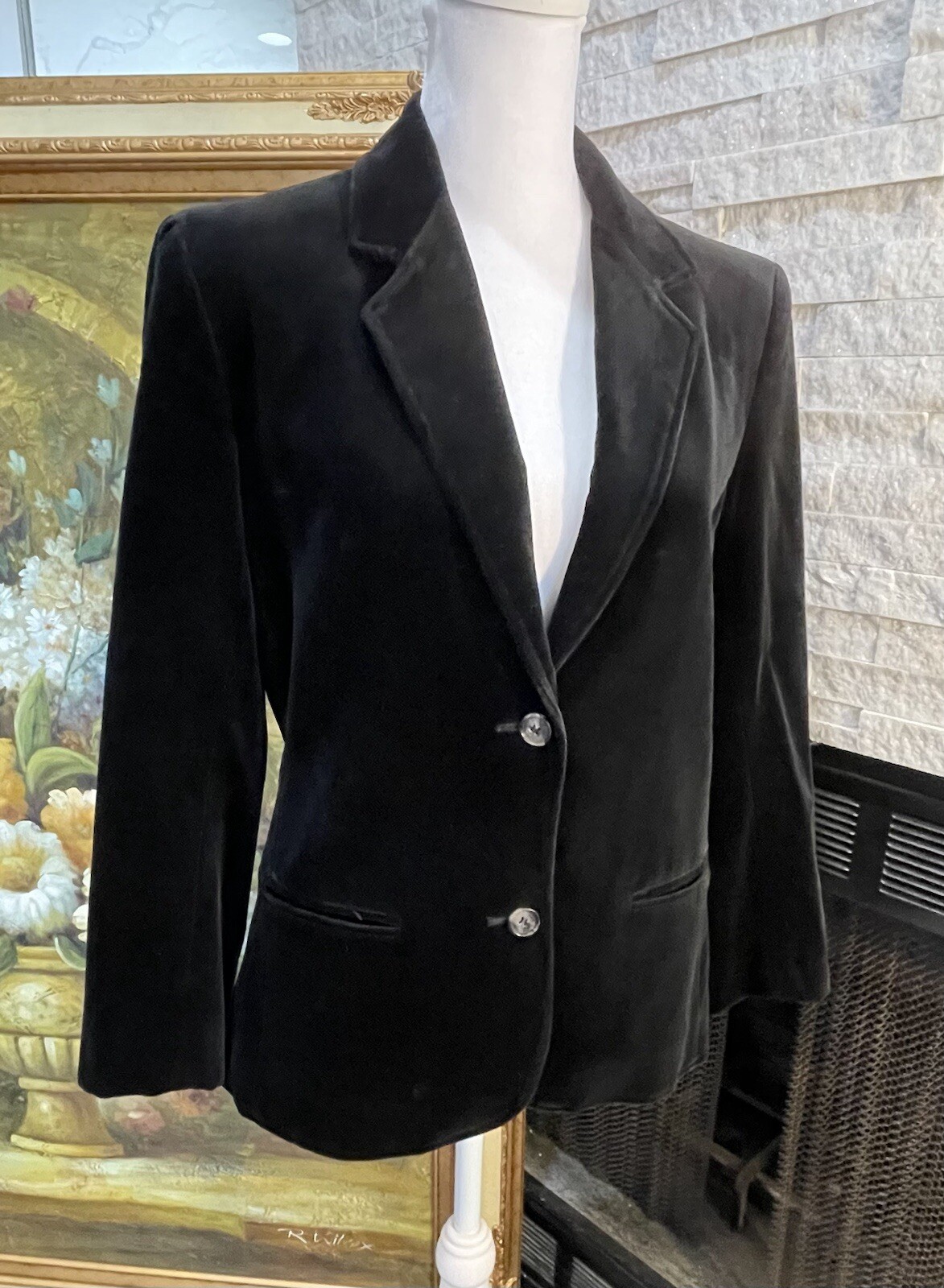 Vintage The Fashion Place Sears Black Velvet Blazer 2 Button Size 8 1980s Preppy