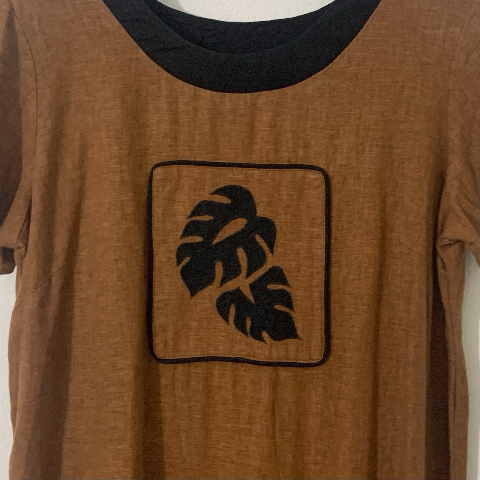 Vintage 90s Linda G Honolulu HI Women’s Muumuu Dress M Brown Floral Embroidered