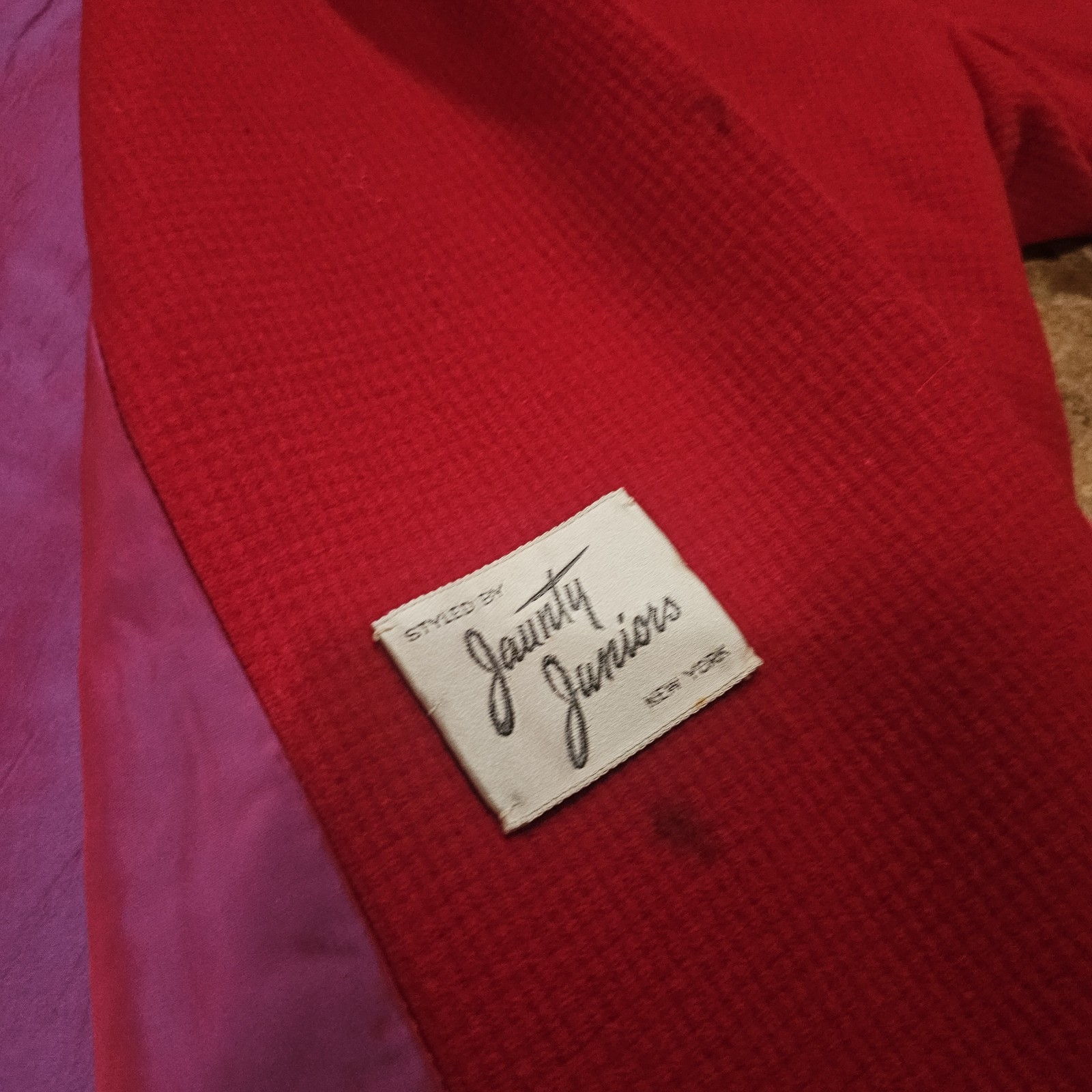 Vintage 50s Coat Jaunty Juniors Berlou Moth Proofed Red Black Oversized Wool