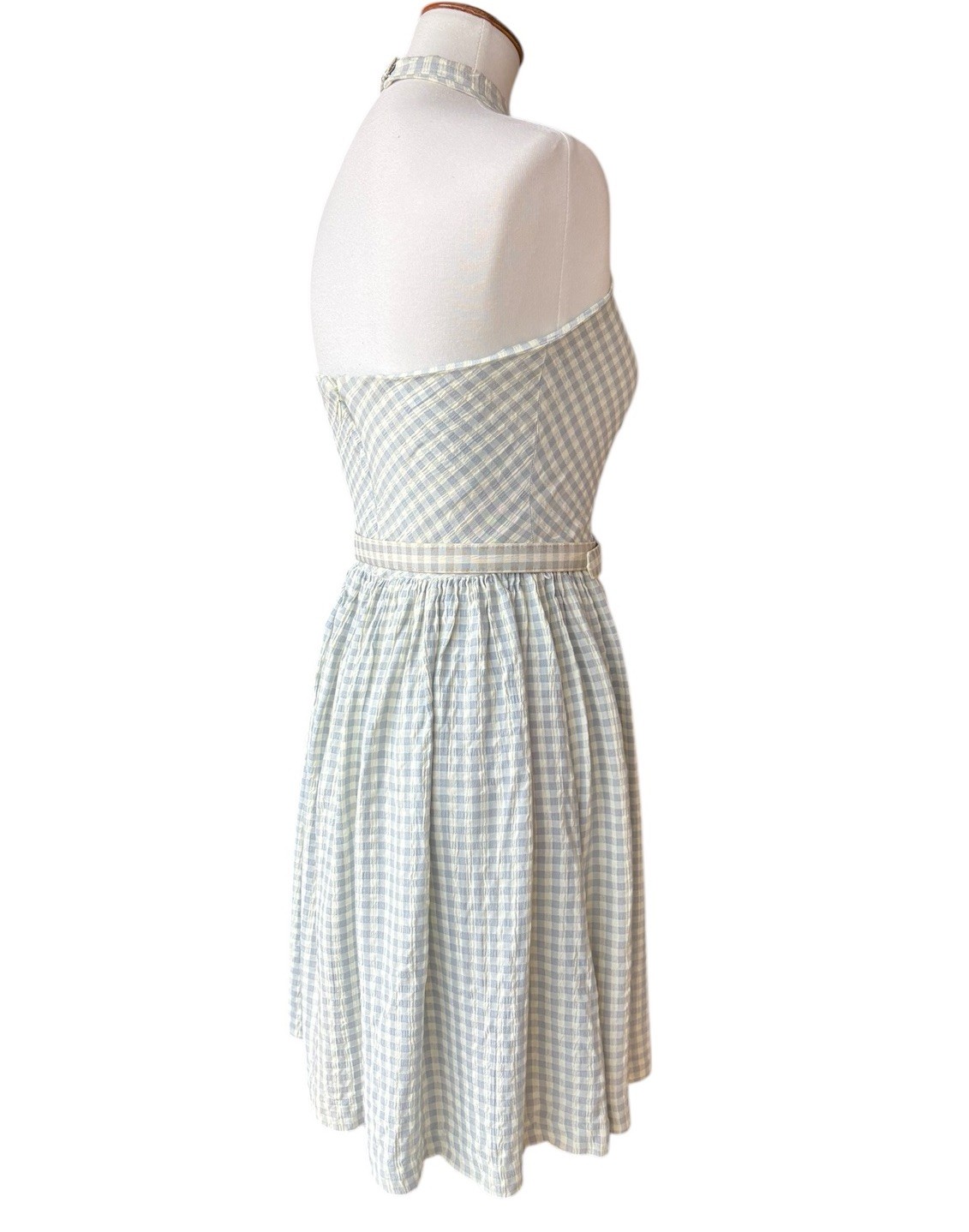 Vtg Claude Rene NY Gray White Polka Dot Belted Halter Dress 1990’s Small