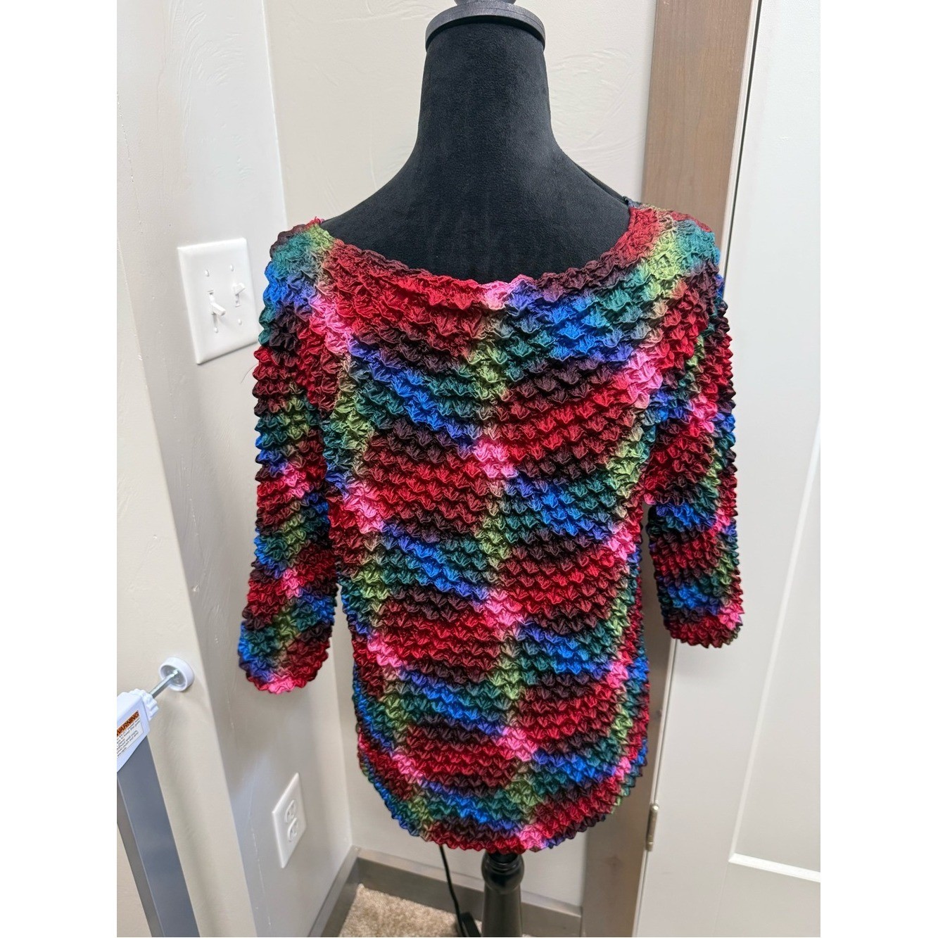 Vintage Periscope Popcorn Shirt Stretch OSFM Rainbow Y2K Grunge Tunic 3/4 Sleeve
