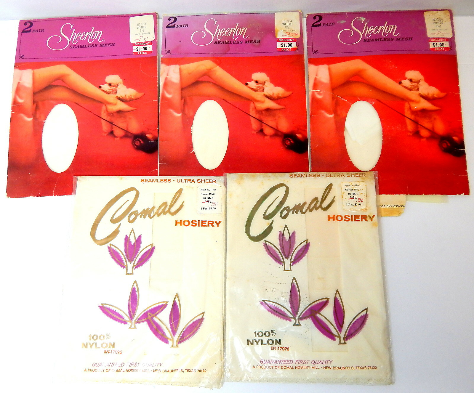 1D Nylon Women’s Hoisery White 5 Packs Vintage New Stockings 10 8 1/2 Size
