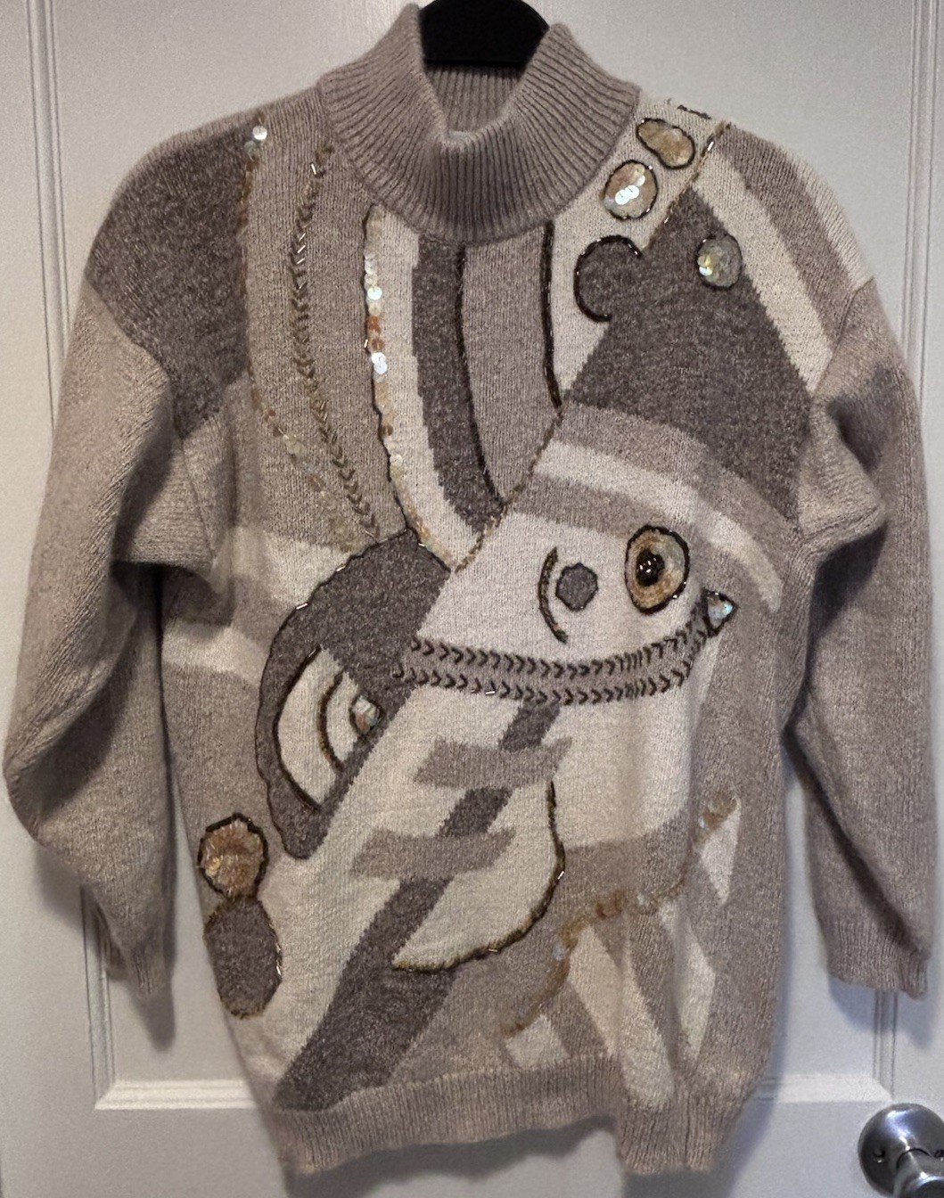 Petite Sophisticate Vintage Tan Beaded Silk Blend Sweater Sz PM Angora Lambswool